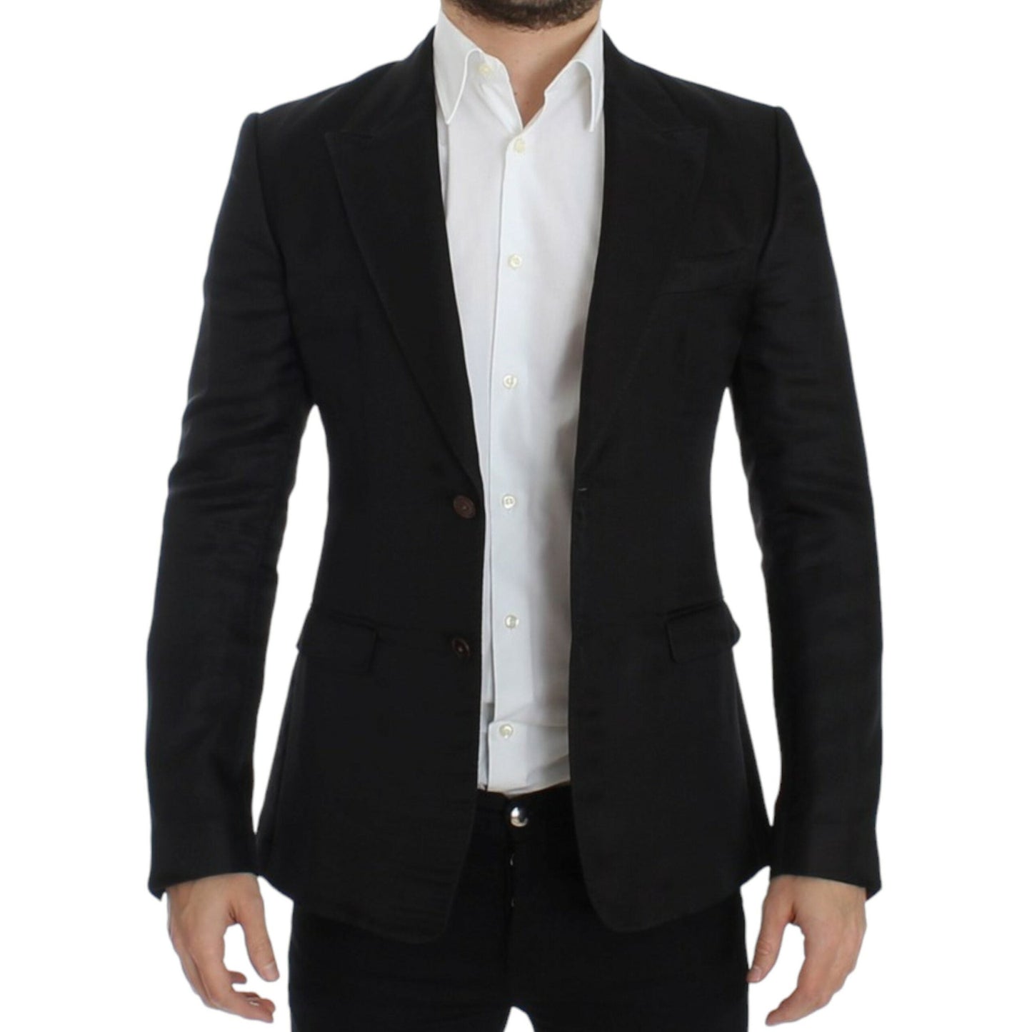 Dolce & Gabbana Black silk slim fit blazer Dolce & Gabbana