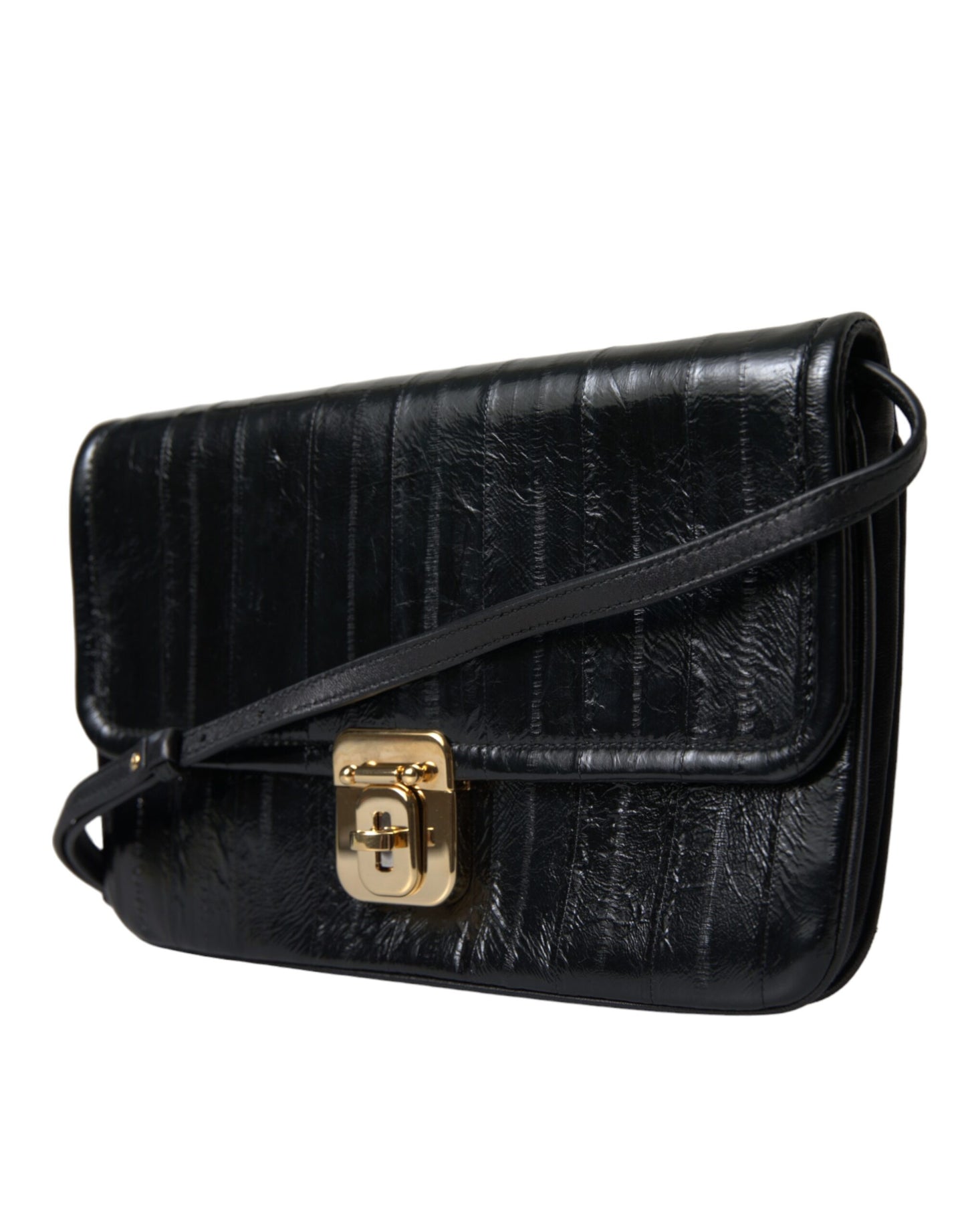 Dolce & Gabbana Black Eelskin Leather Shoulder Document Organizer Bag Dolce & Gabbana