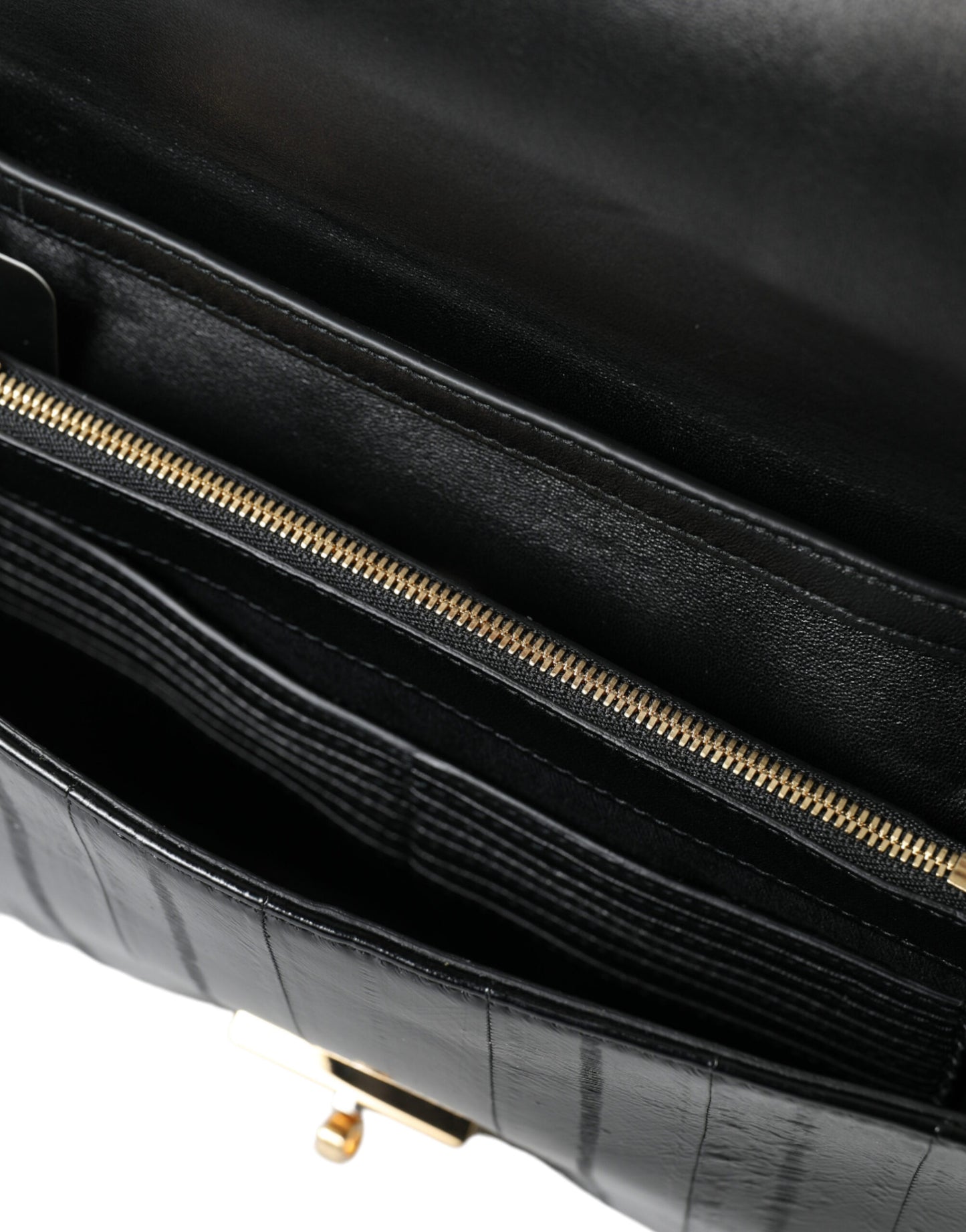 Dolce & Gabbana Black Eelskin Leather Shoulder Document Organizer Bag Dolce & Gabbana