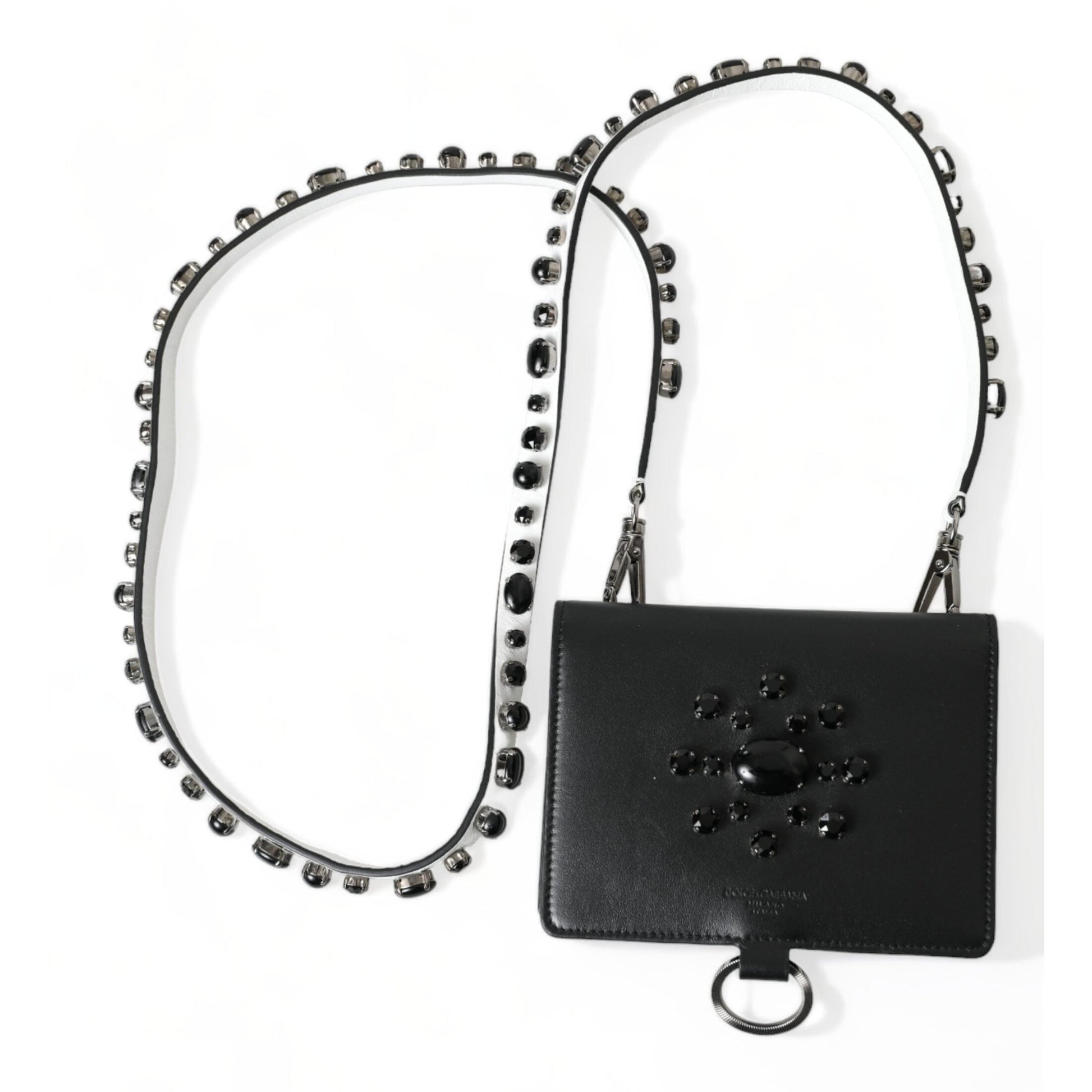 Dolce & Gabbana Black Leather Crystal Embellished Card Holder Wallet Dolce & Gabbana