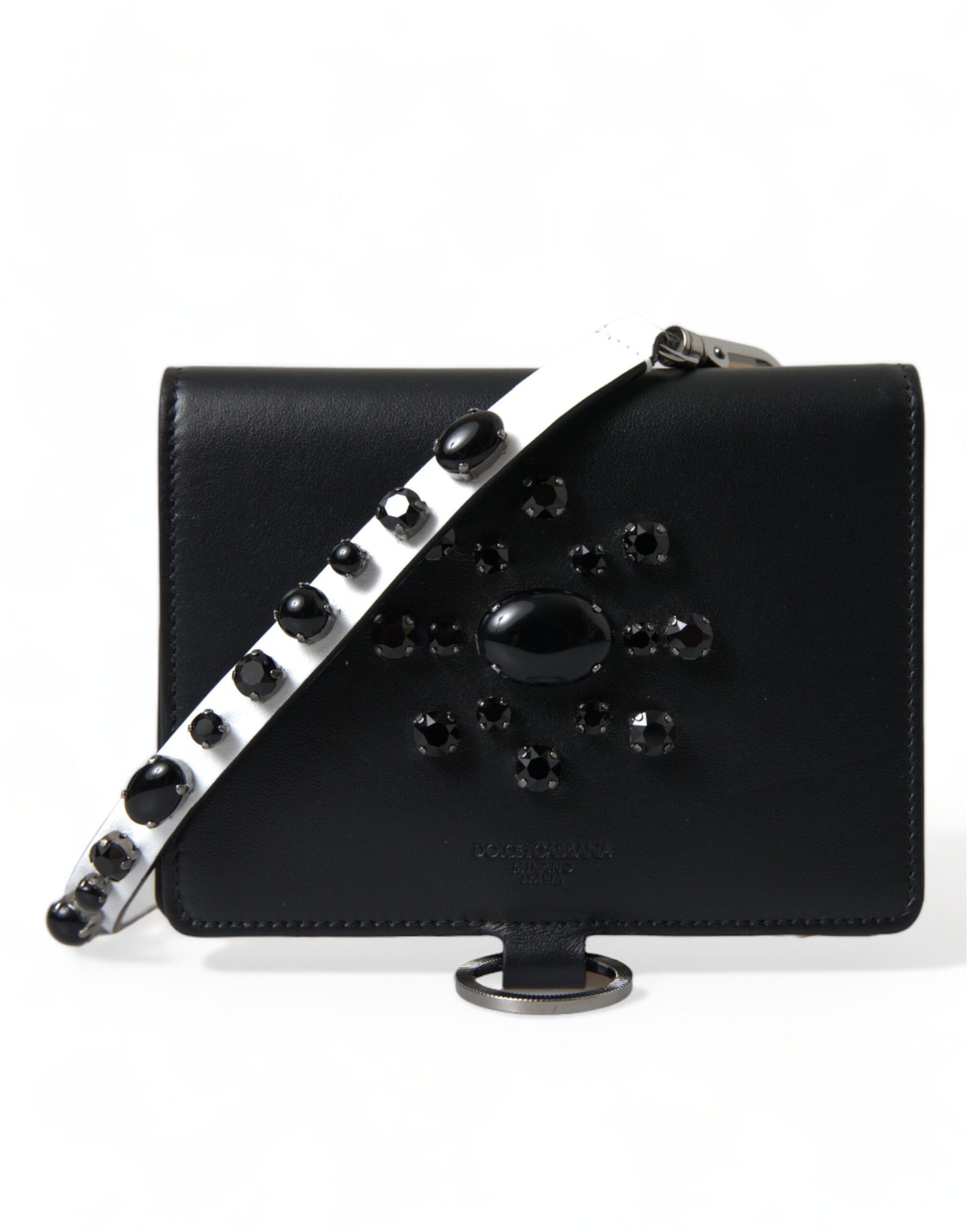Dolce & Gabbana Black Leather Crystal Embellished Card Holder Wallet Dolce & Gabbana