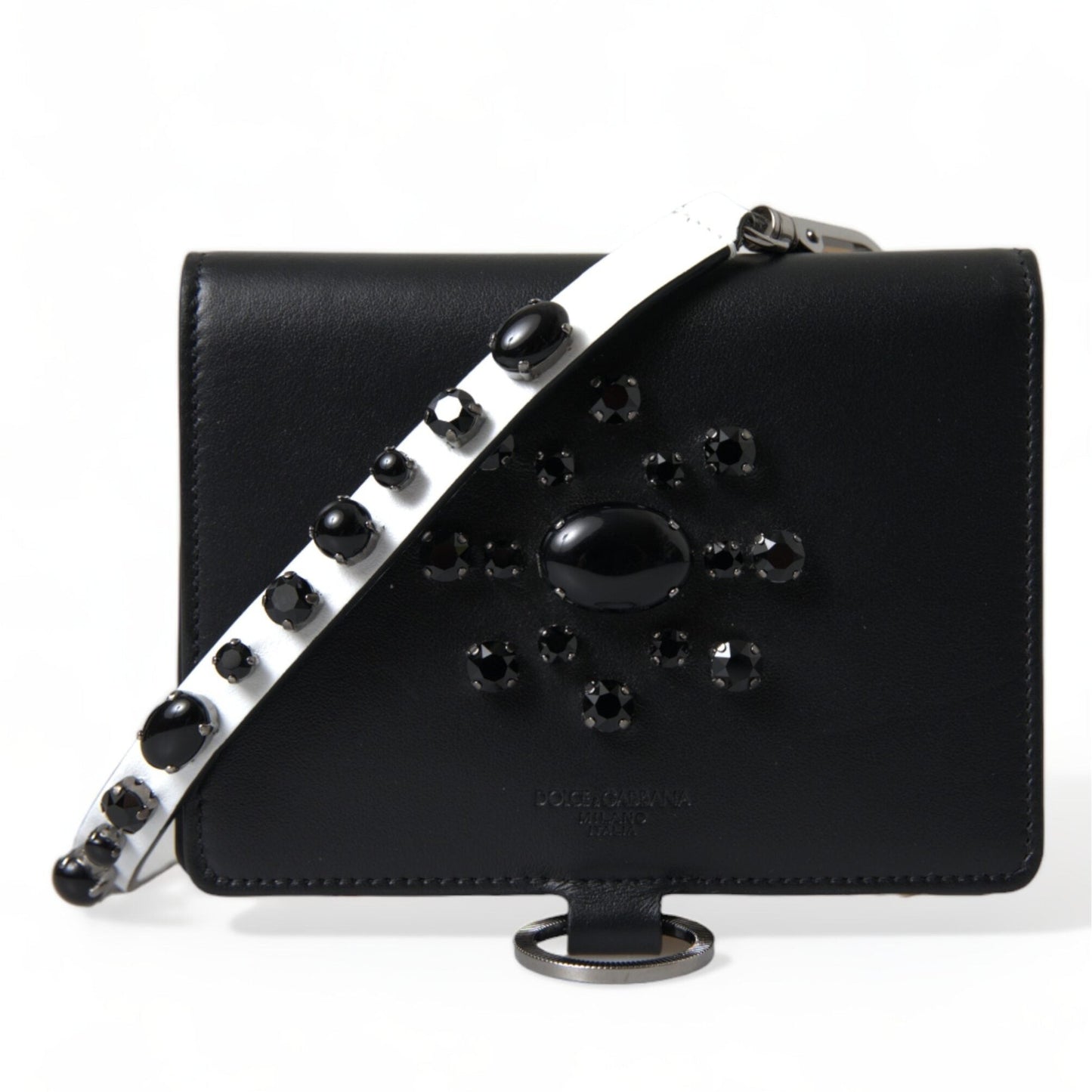 Dolce & Gabbana Black Leather Crystal Embellished Card Holder Wallet Dolce & Gabbana