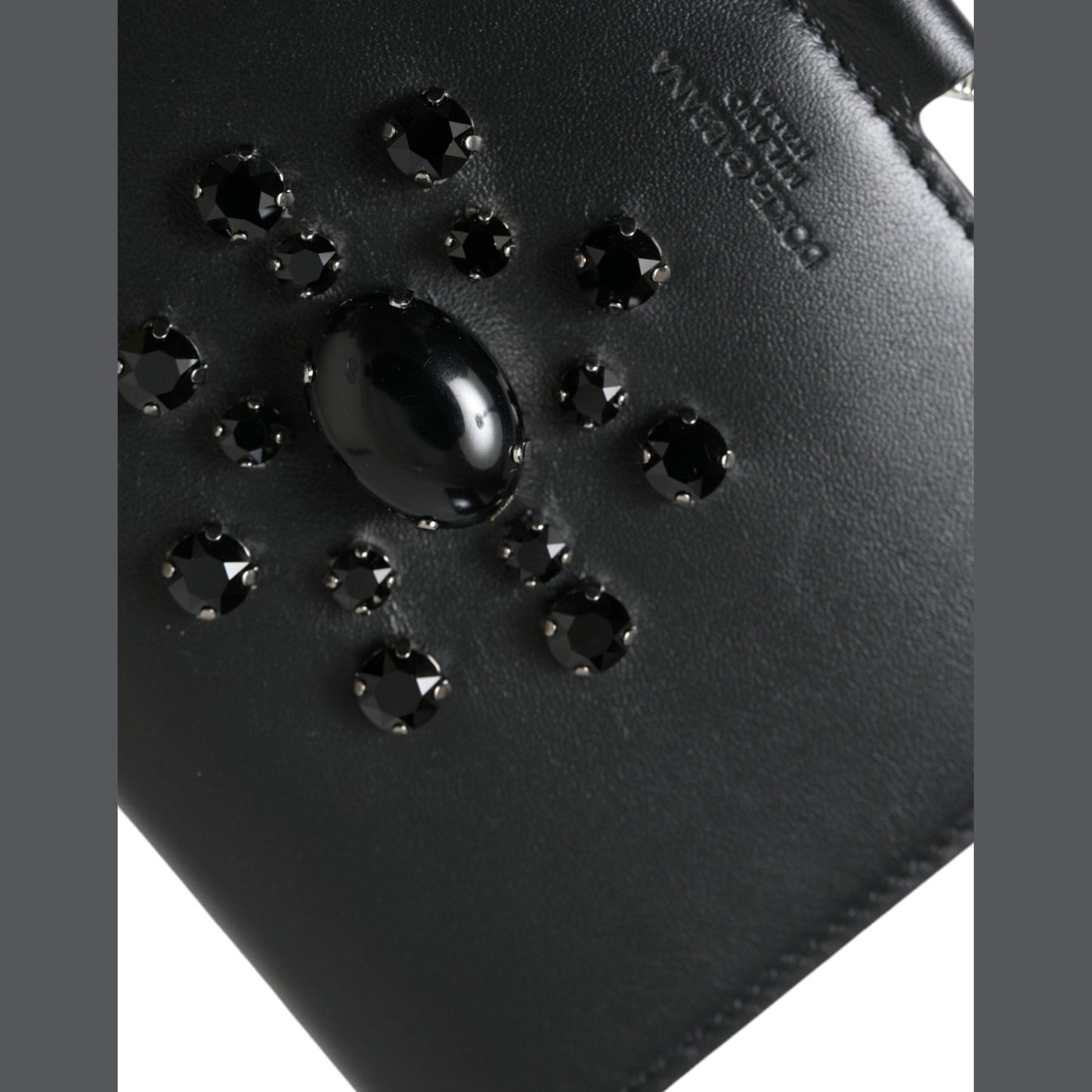 Dolce & Gabbana Black Leather Crystal Embellished Card Holder Wallet Dolce & Gabbana