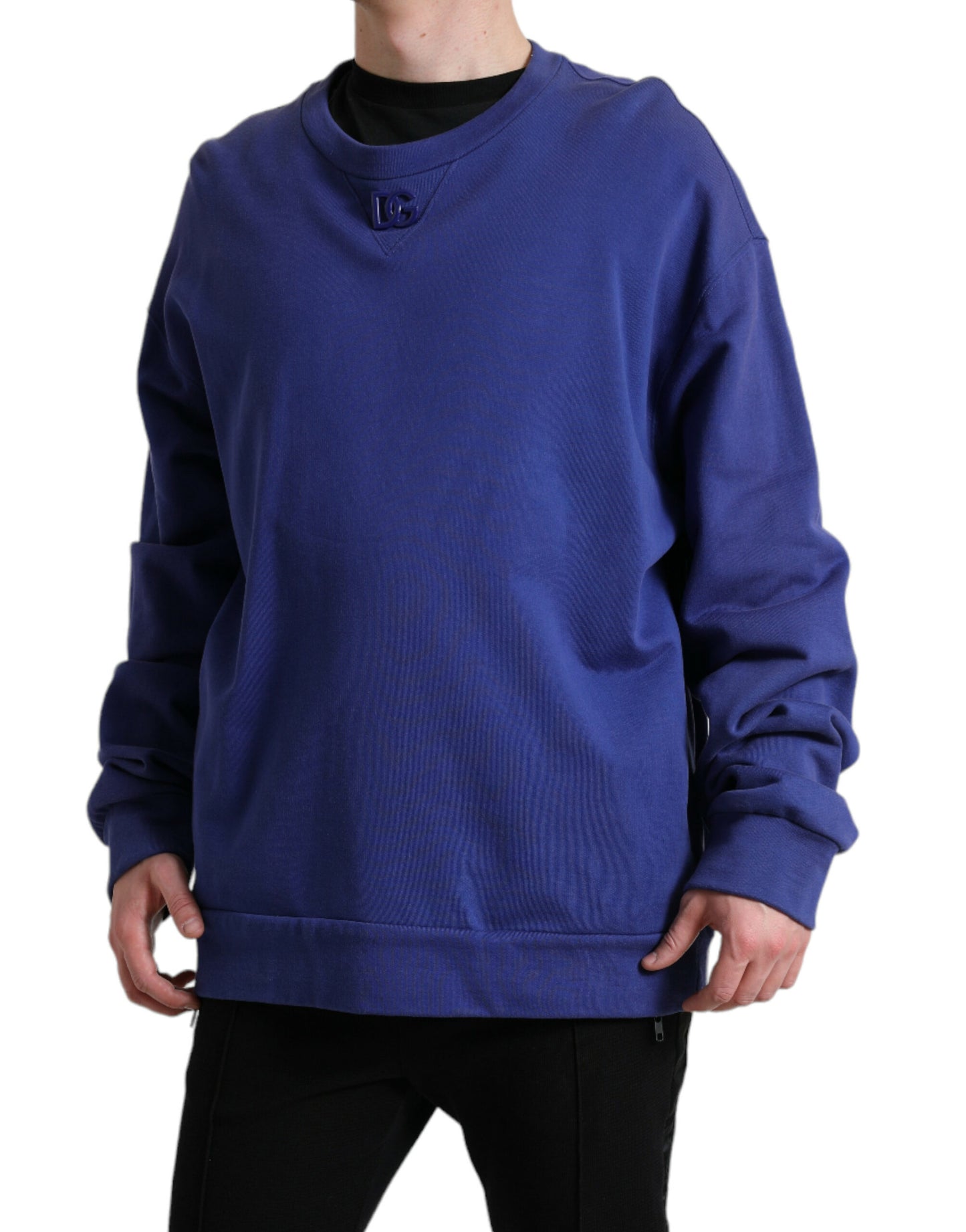 Dolce & Gabbana Royal Blue Cotton Crewneck Pullover Sweater Dolce & Gabbana