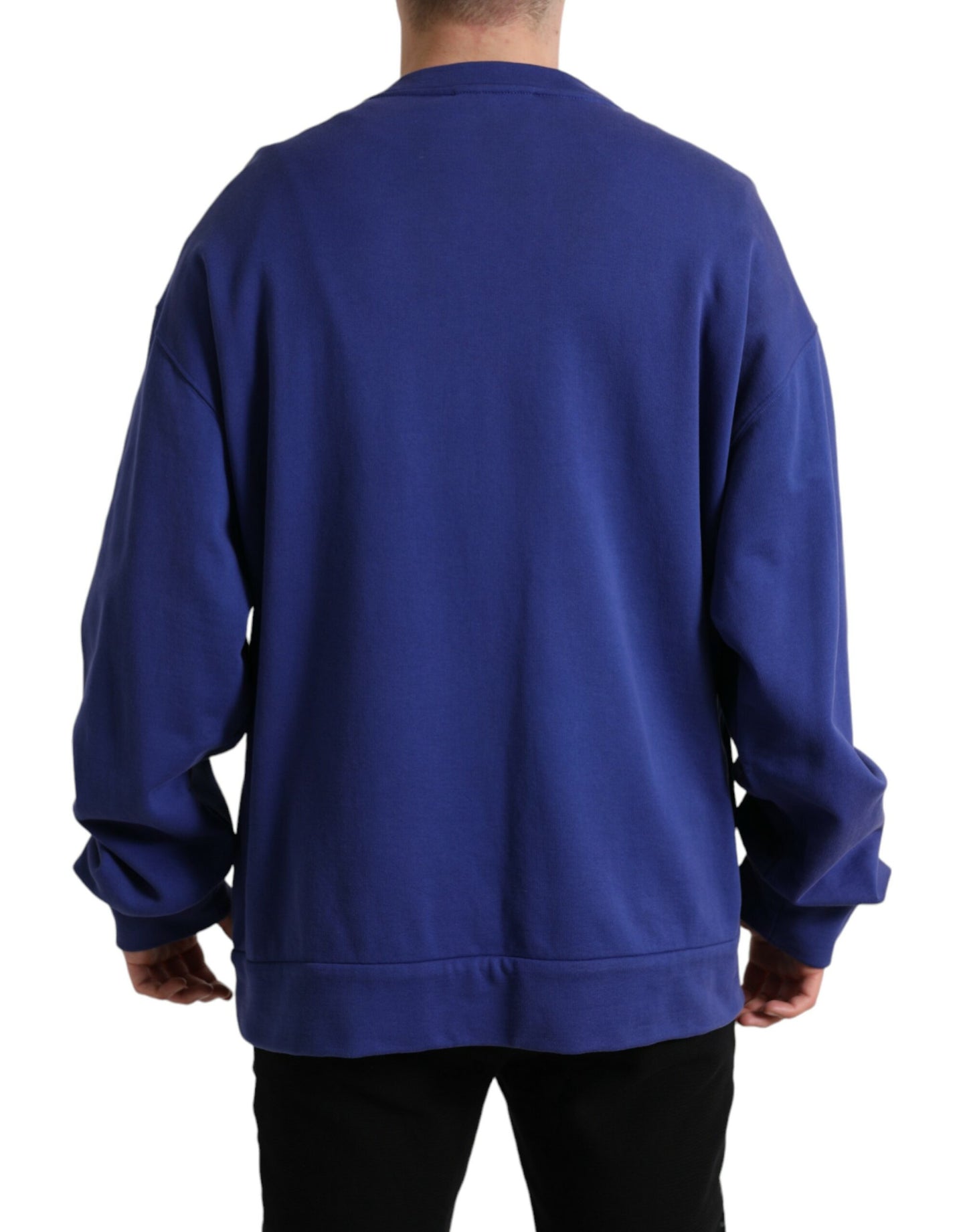 Dolce & Gabbana Royal Blue Cotton Crewneck Pullover Sweater Dolce & Gabbana