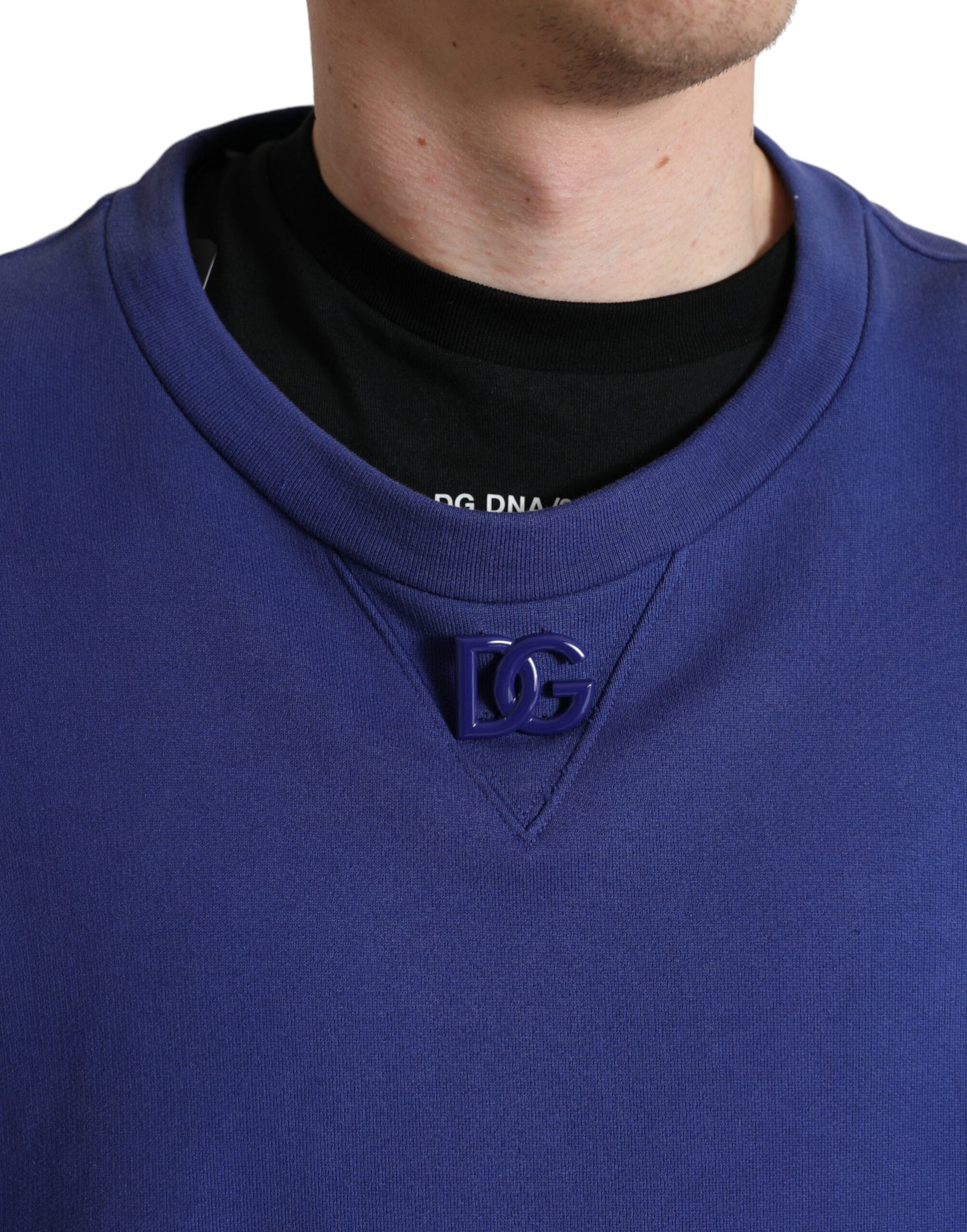 Dolce & Gabbana Royal Blue Cotton Crewneck Pullover Sweater Dolce & Gabbana