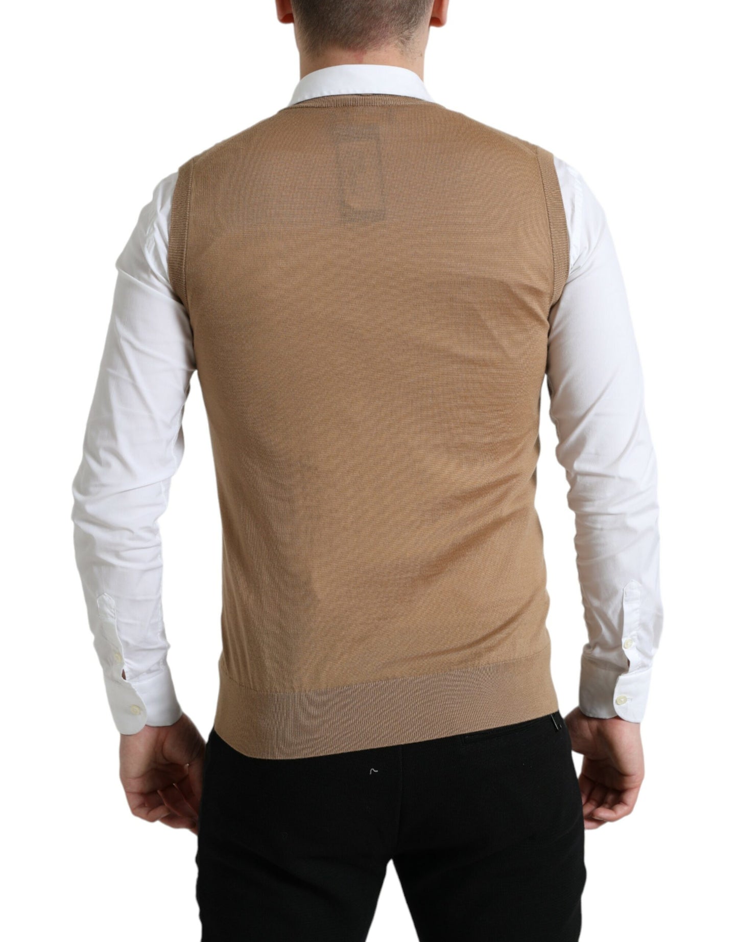 Dolce & Gabbana Brown Wool Sleeveless Pullover Sweater Dolce & Gabbana
