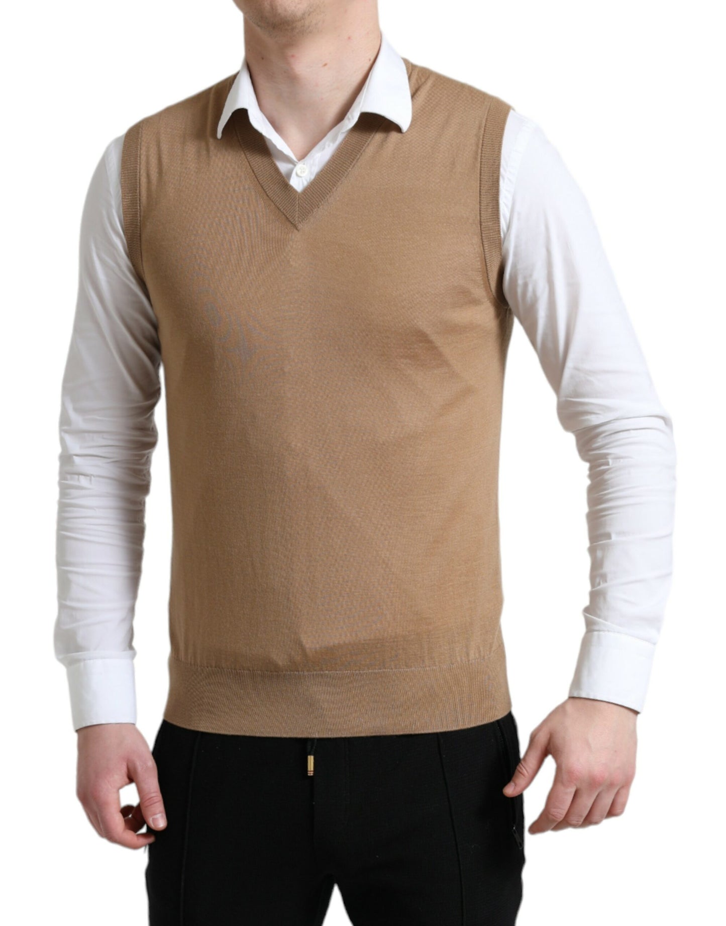 Dolce & Gabbana Brown Wool Sleeveless Pullover Sweater Dolce & Gabbana