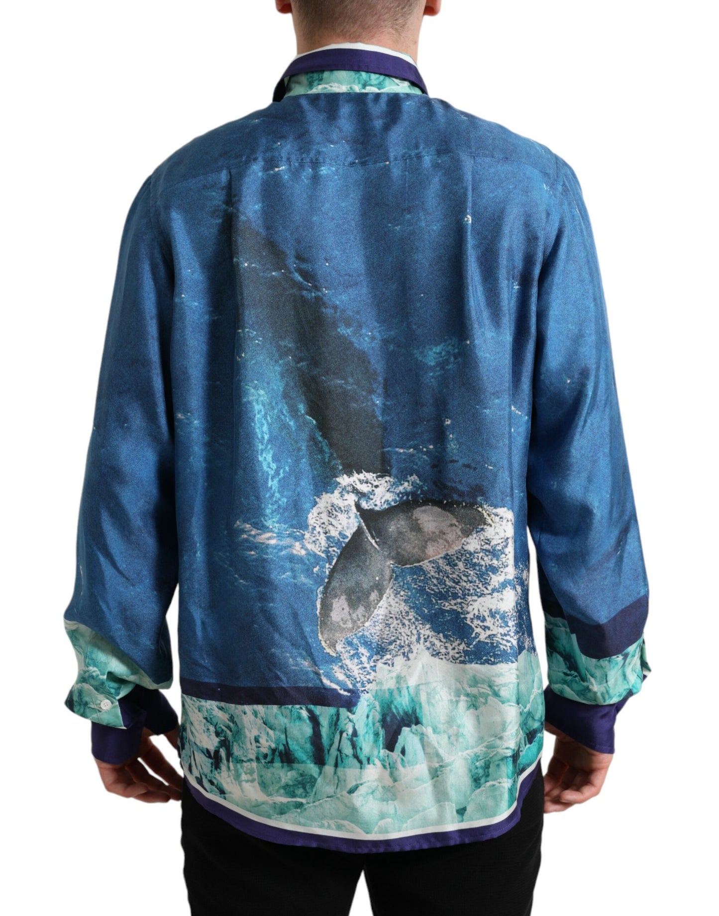 Dolce & Gabbana Blue Ocean Print Silk Collared Button Down Shirt Dolce & Gabbana