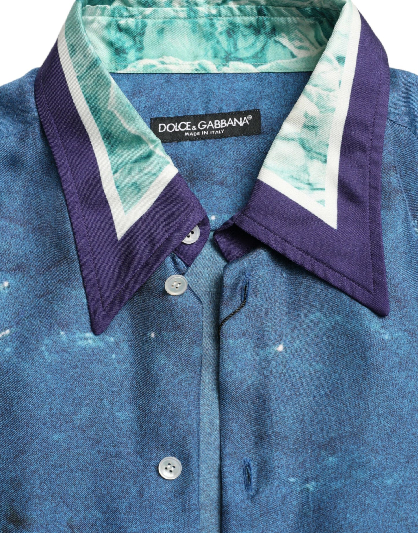 Dolce & Gabbana Blue Ocean Print Silk Collared Button Down Shirt Dolce & Gabbana