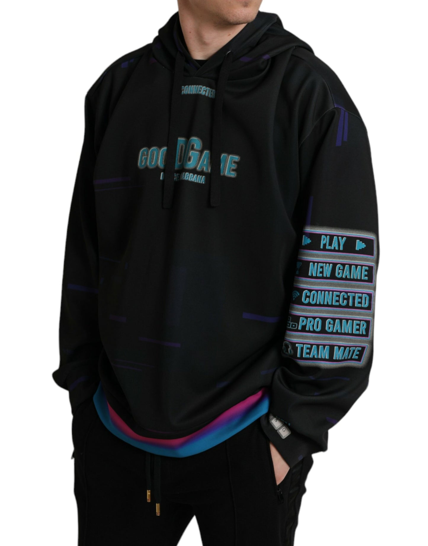 Dolce & Gabbana Black Logo Print Hooded Sweatshirt Sweater Dolce & Gabbana
