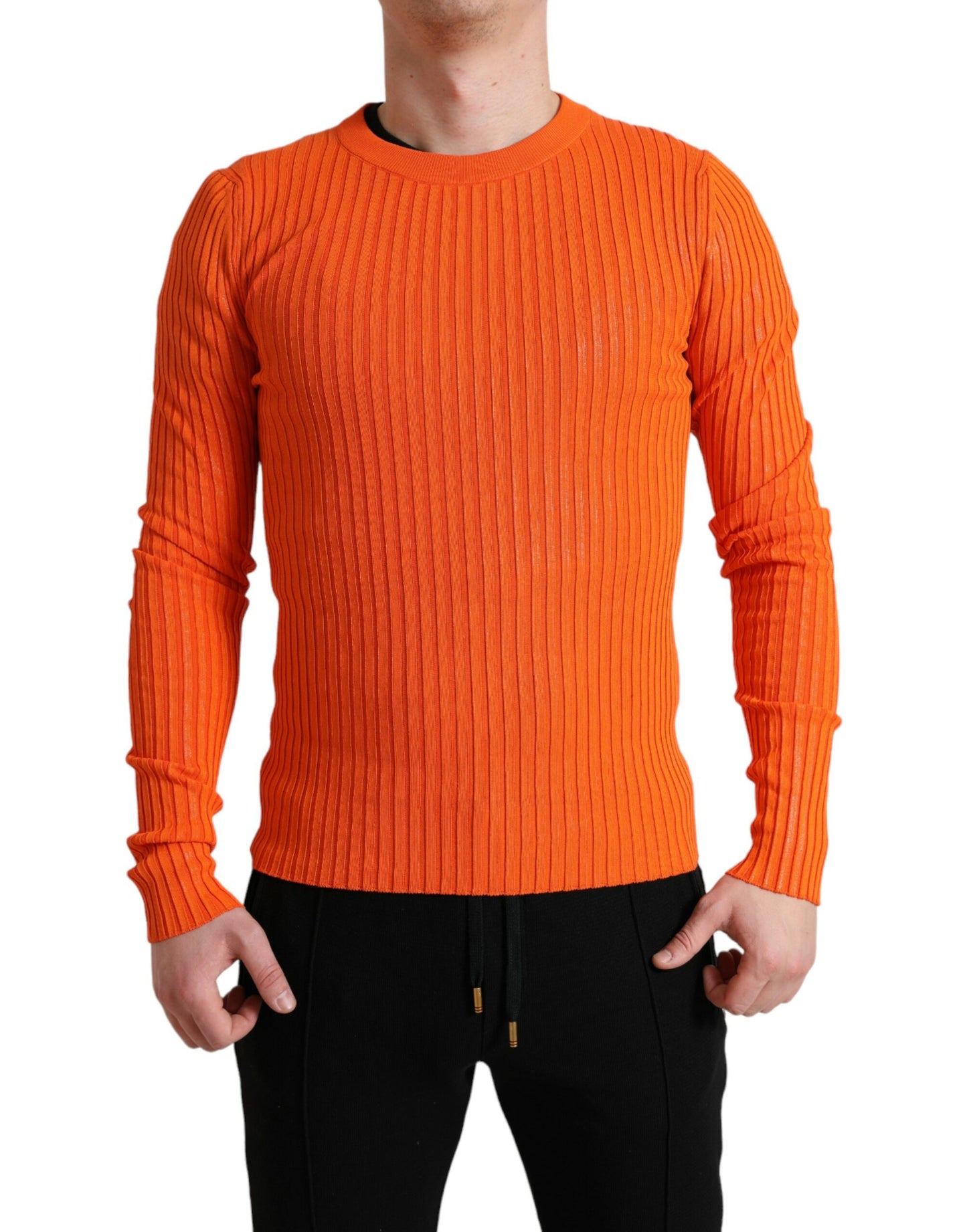 Dolce & Gabbana Orange Knitted Crewneck Men Pullover Sweater Dolce & Gabbana