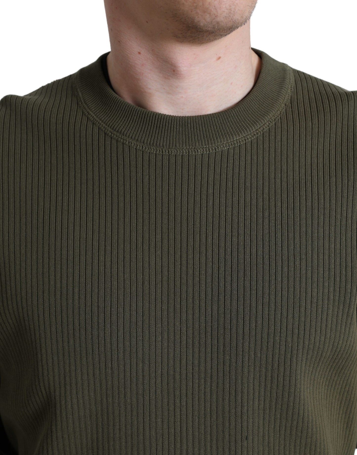 Dolce & Gabbana Green Cotton Crew Neck Men Pullover Sweater Dolce & Gabbana