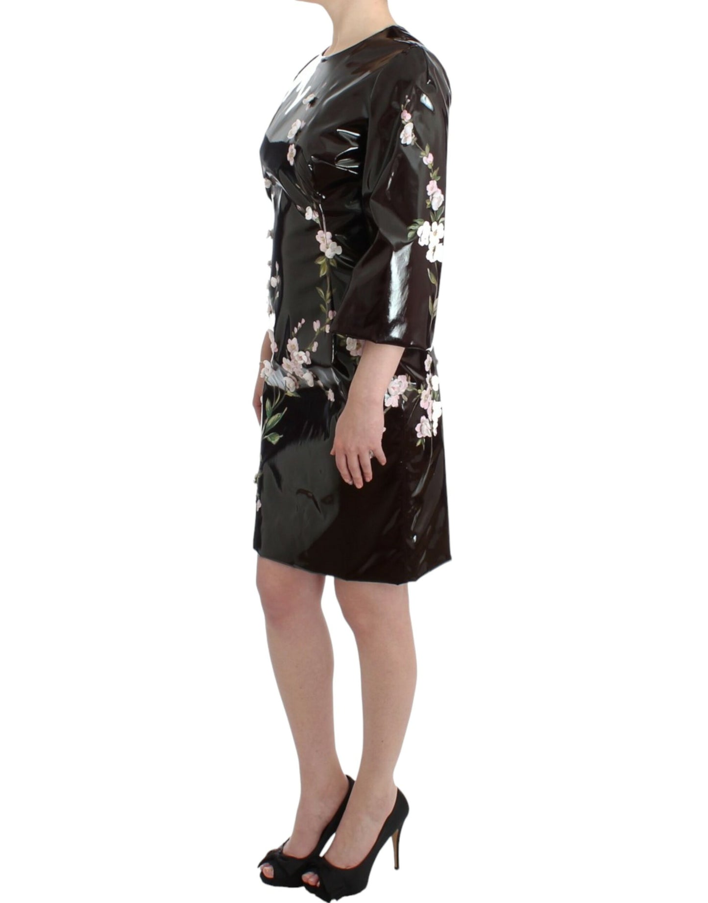 Dolce & Gabbana Black patent floral HANDPAINTED dress Dolce & Gabbana