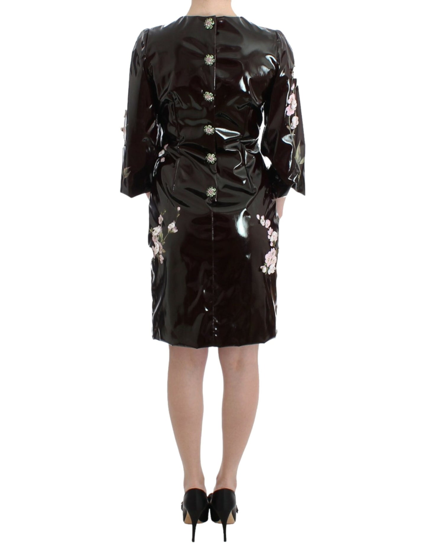 Dolce & Gabbana Black patent floral HANDPAINTED dress Dolce & Gabbana