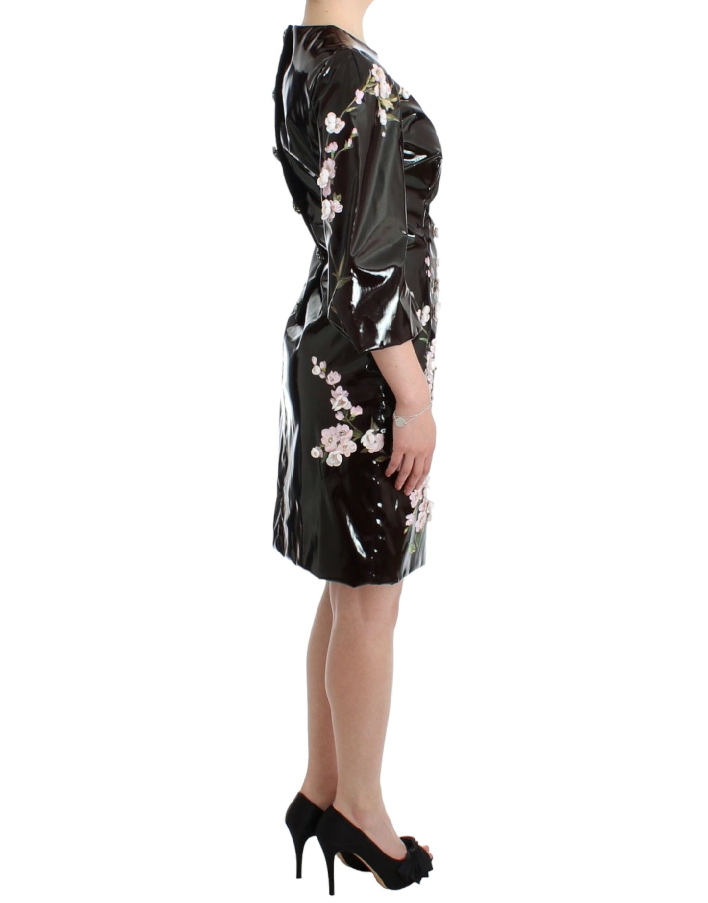 Dolce & Gabbana Black patent floral HANDPAINTED dress Dolce & Gabbana