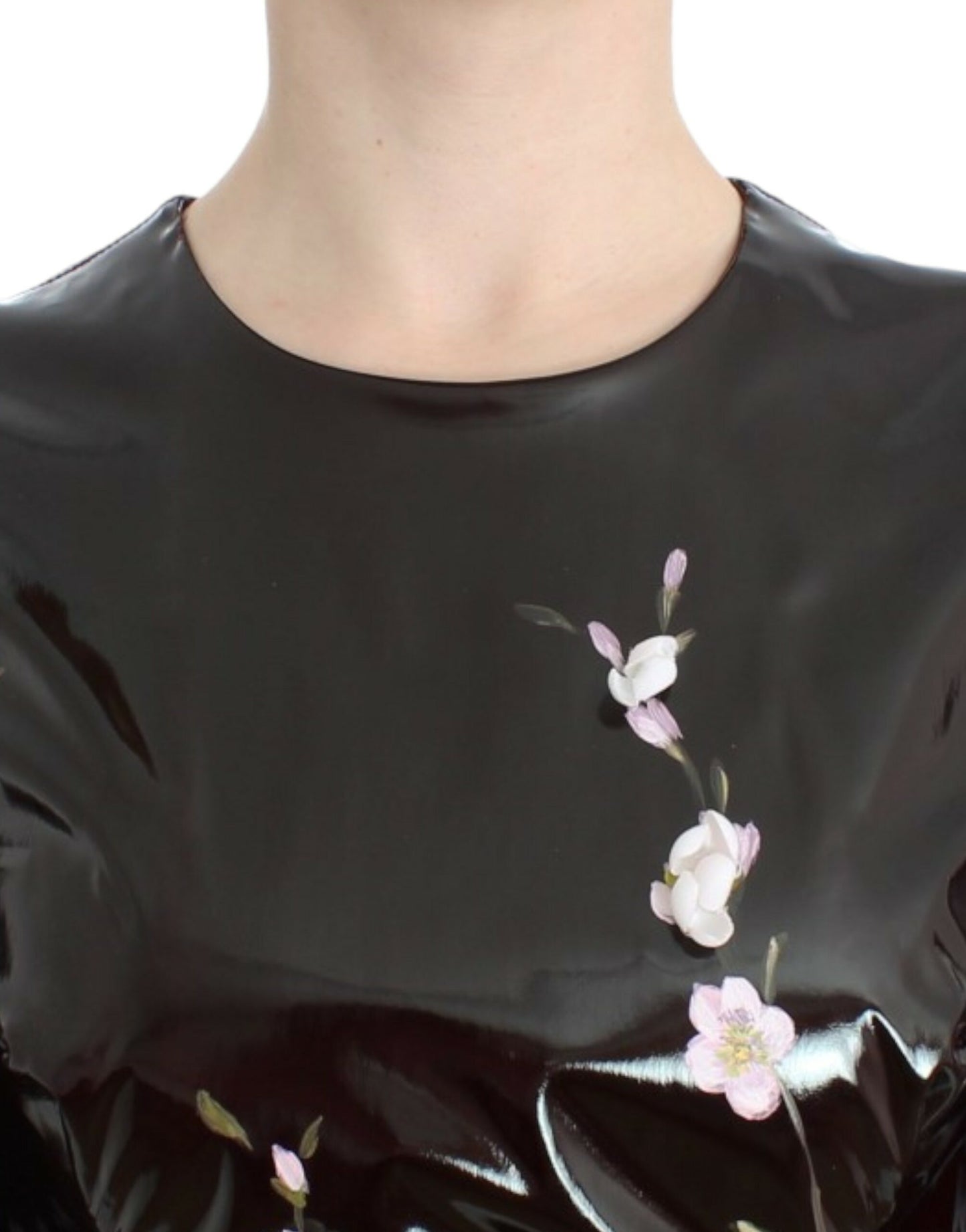 Dolce & Gabbana Black patent floral HANDPAINTED dress Dolce & Gabbana