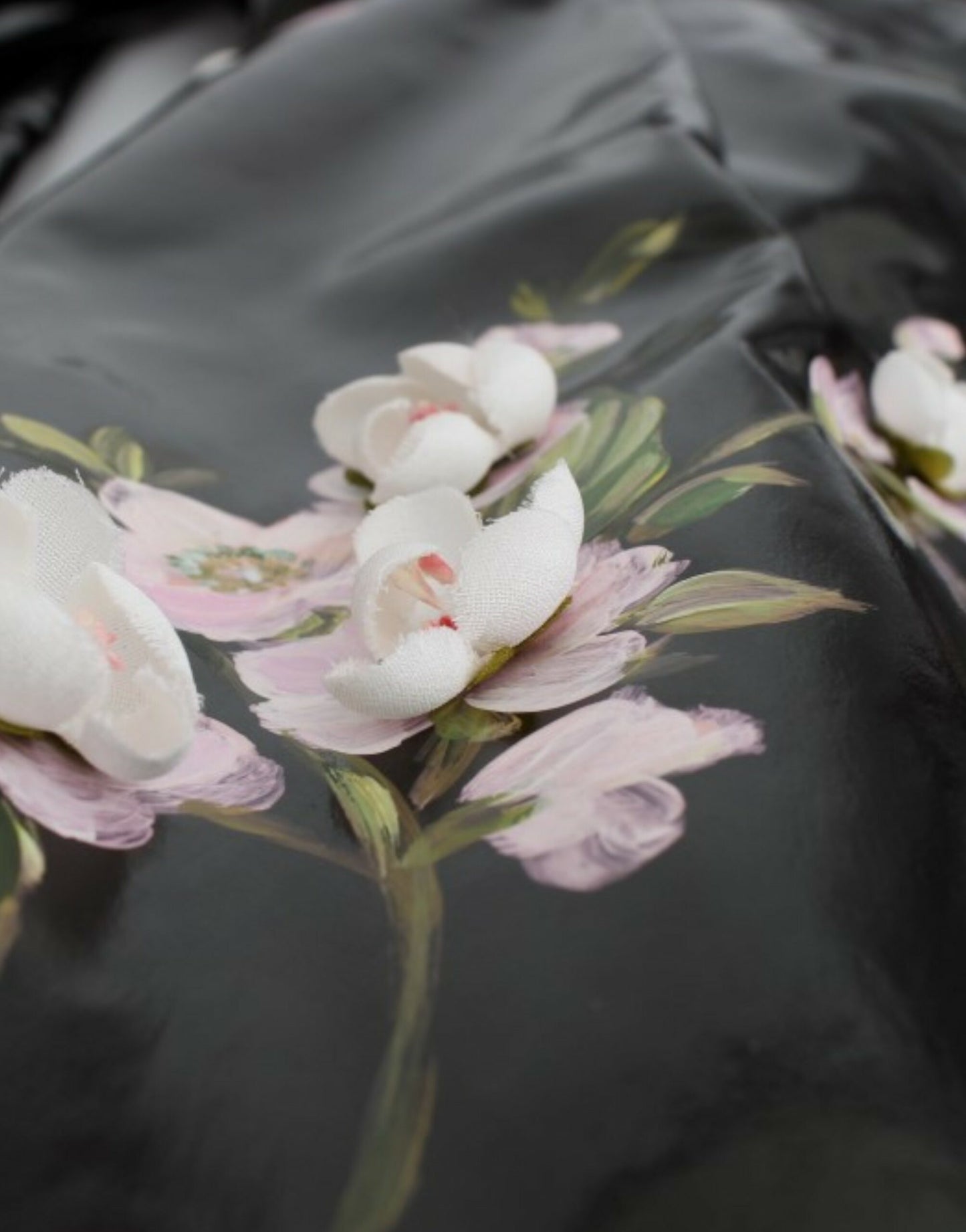 Dolce & Gabbana Black patent floral HANDPAINTED dress Dolce & Gabbana
