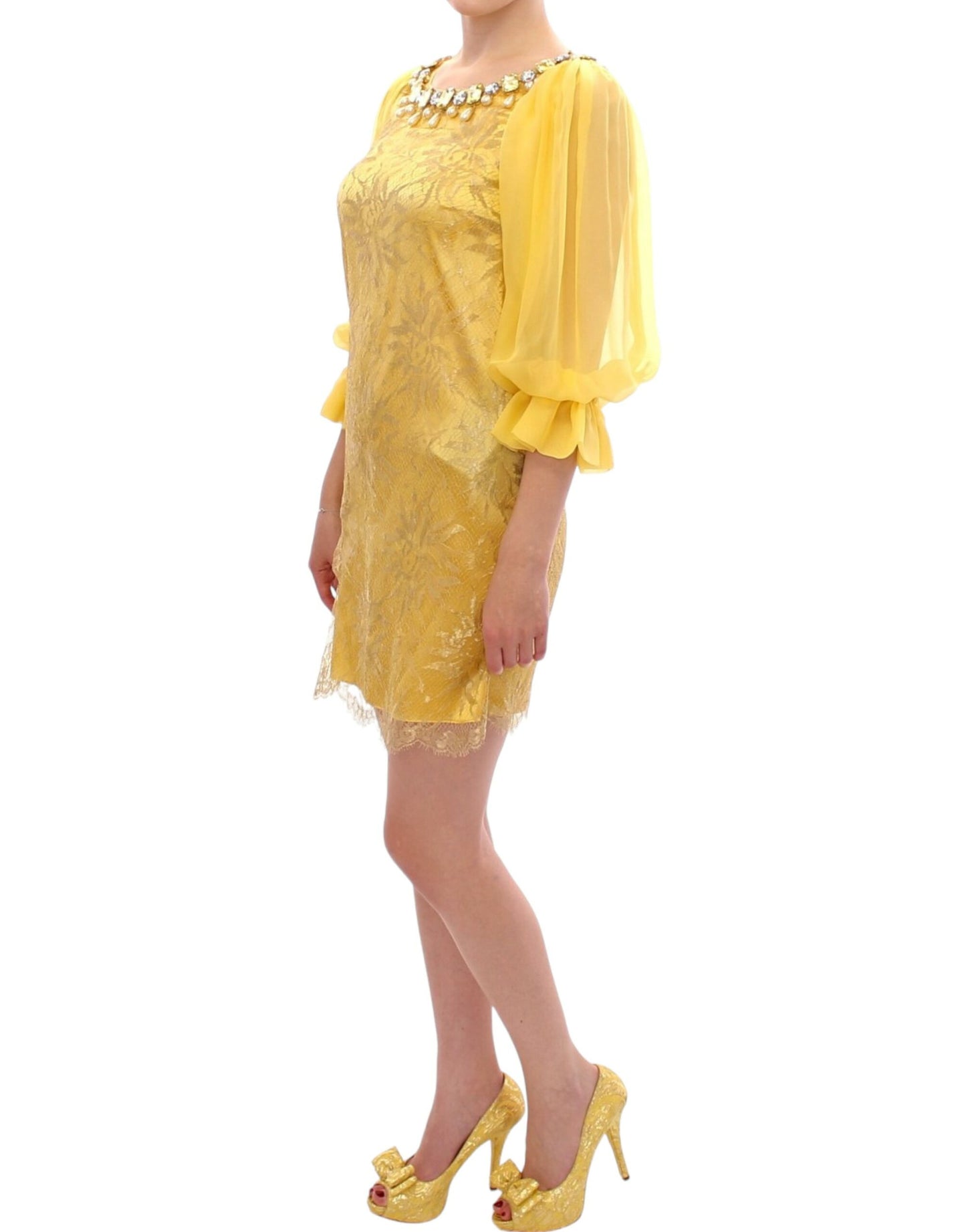 Dolce & Gabbana Yellow lace crystal mini dress Dolce & Gabbana