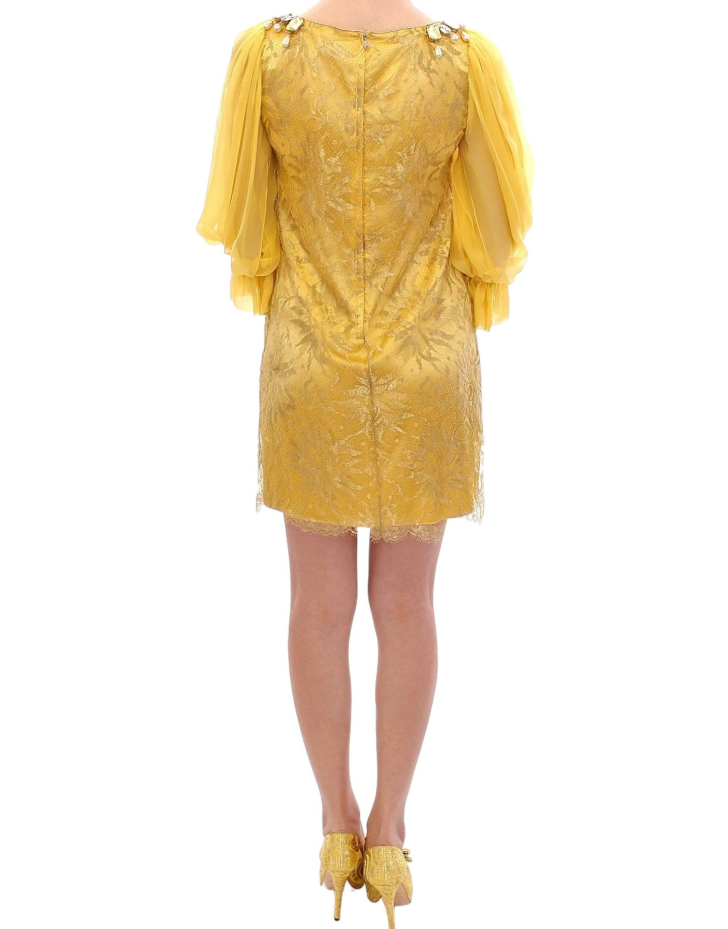 Dolce & Gabbana Yellow lace crystal mini dress Dolce & Gabbana