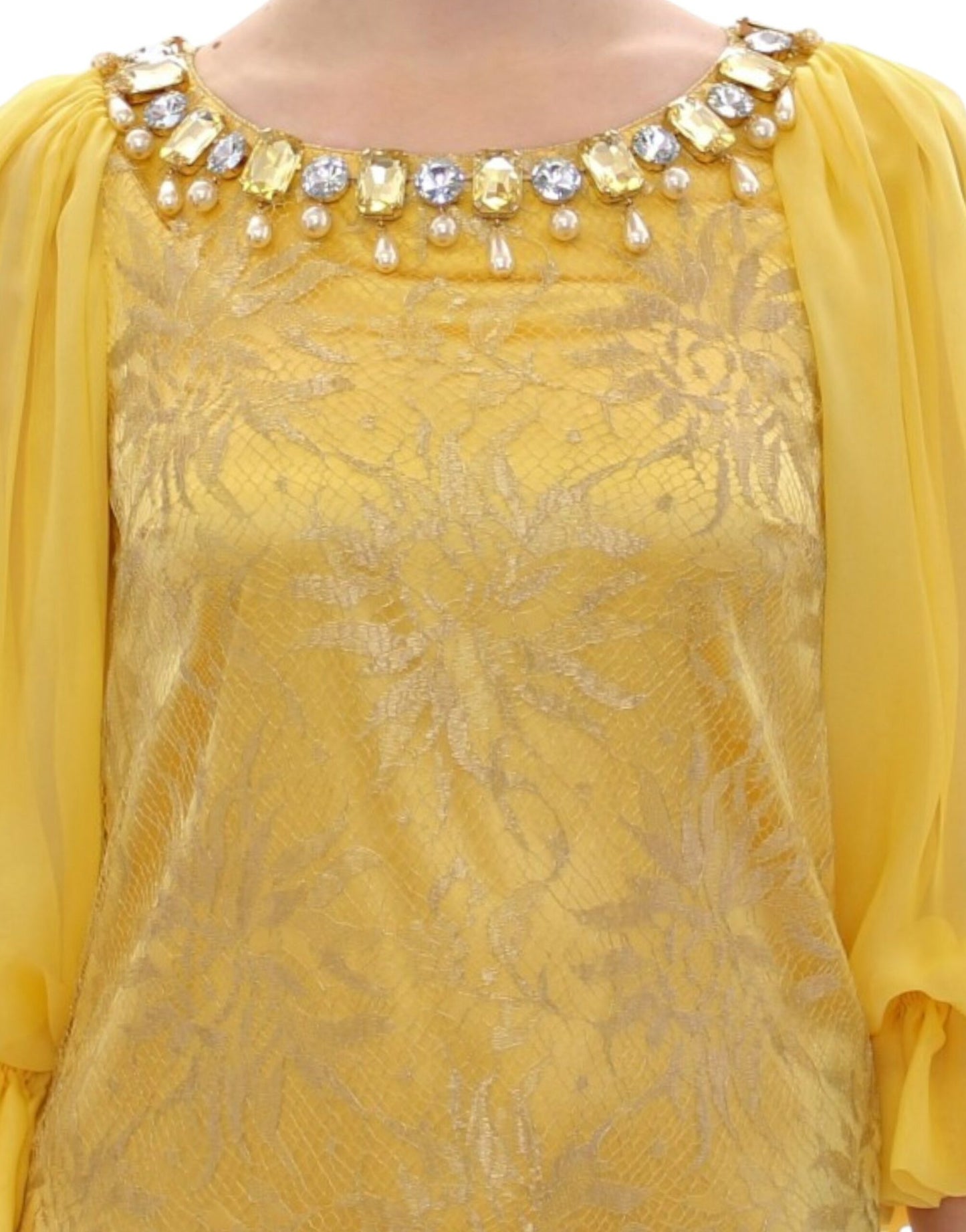 Dolce & Gabbana Yellow lace crystal mini dress Dolce & Gabbana