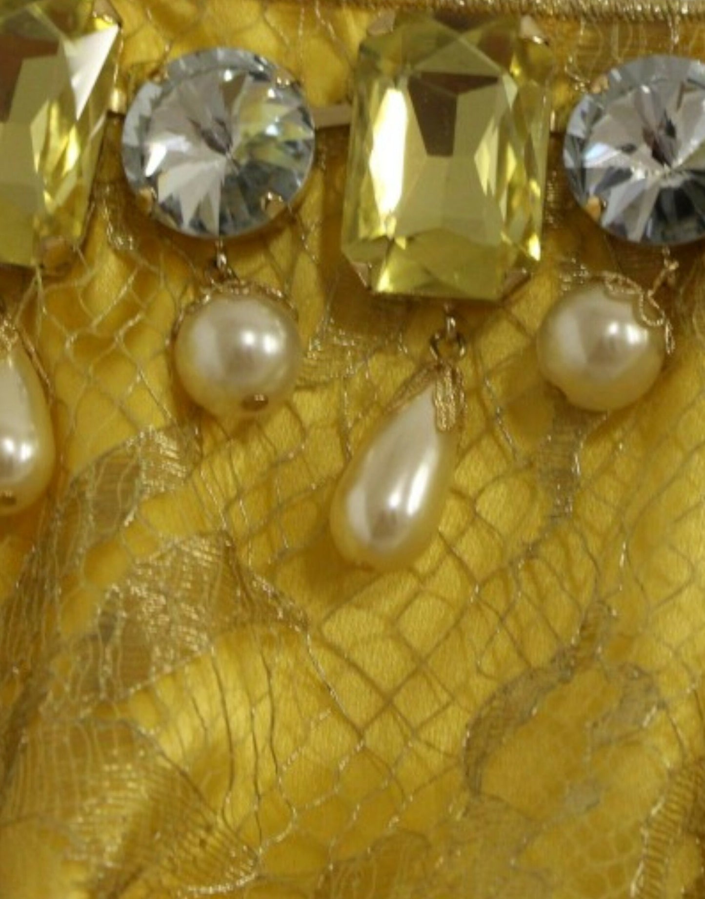 Dolce & Gabbana Yellow lace crystal mini dress Dolce & Gabbana