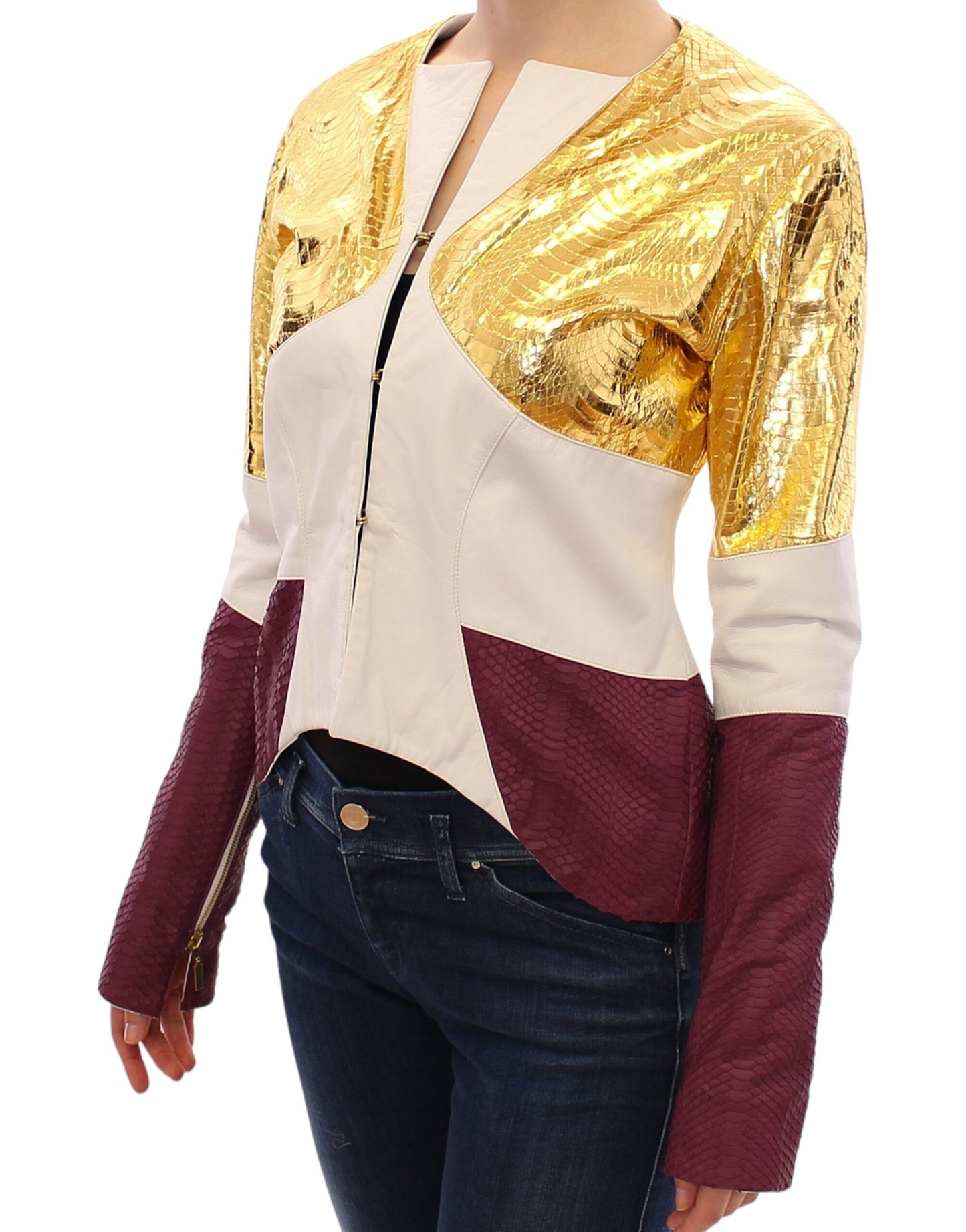 Vladimiro Gioia White Gold Purple Leather Jacket Vladimiro Gioia