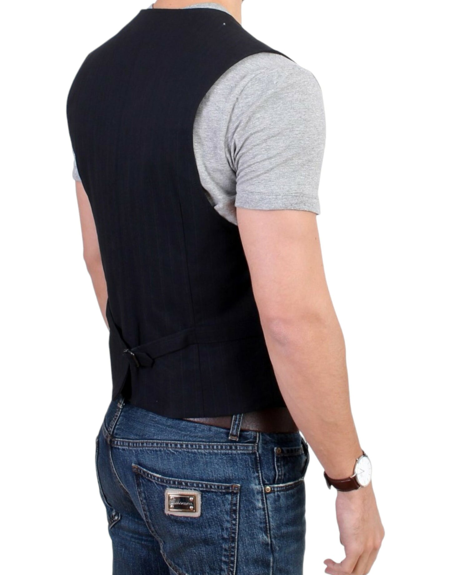 Costume National Black striped cotton casual vest Costume National