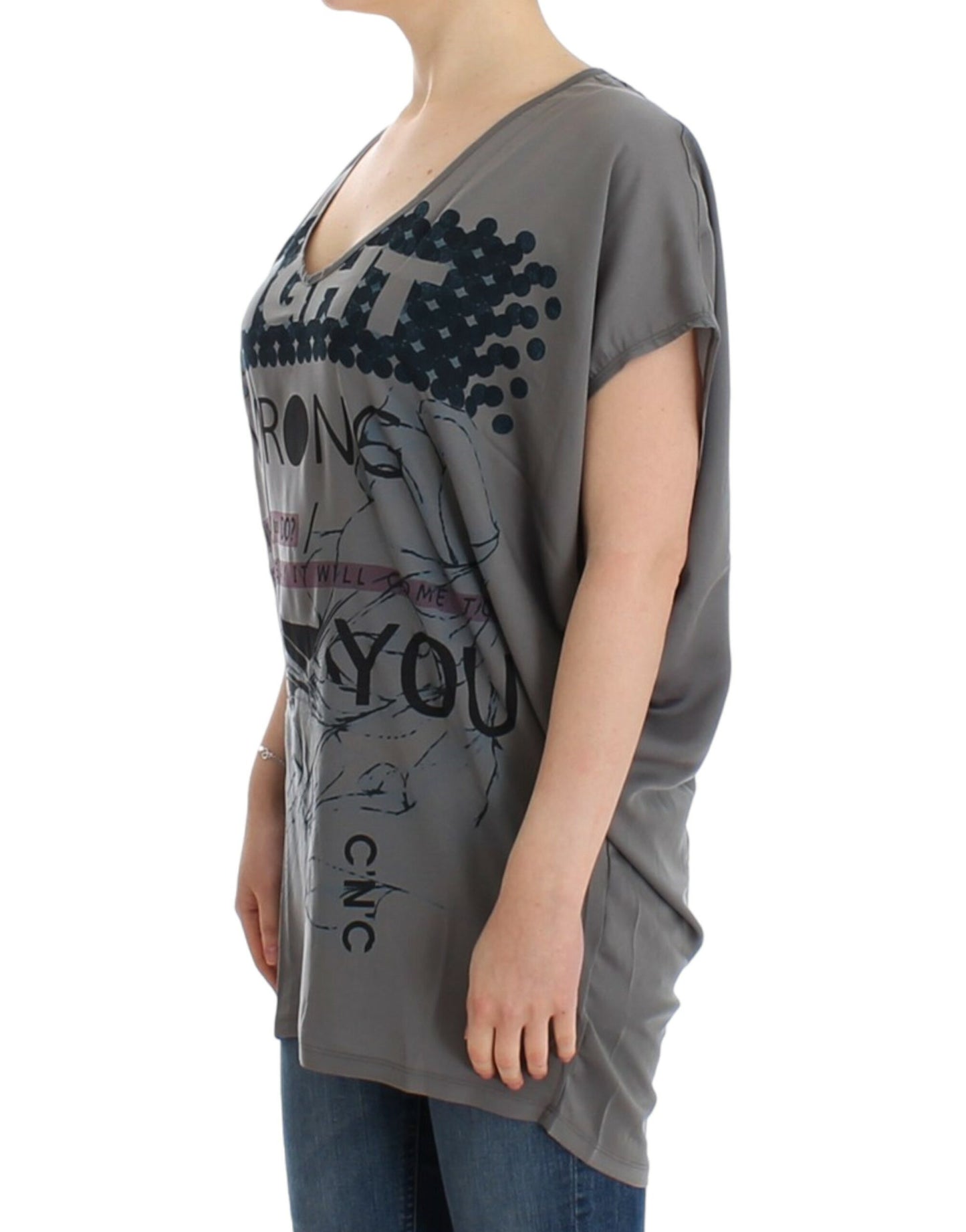 Costume National Gray V-neck long t-shirt Costume National
