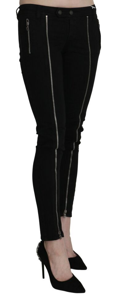 Dolce & Gabbana Black Low Waist Zipper Cropped Skinny Denim Pants Dolce & Gabbana