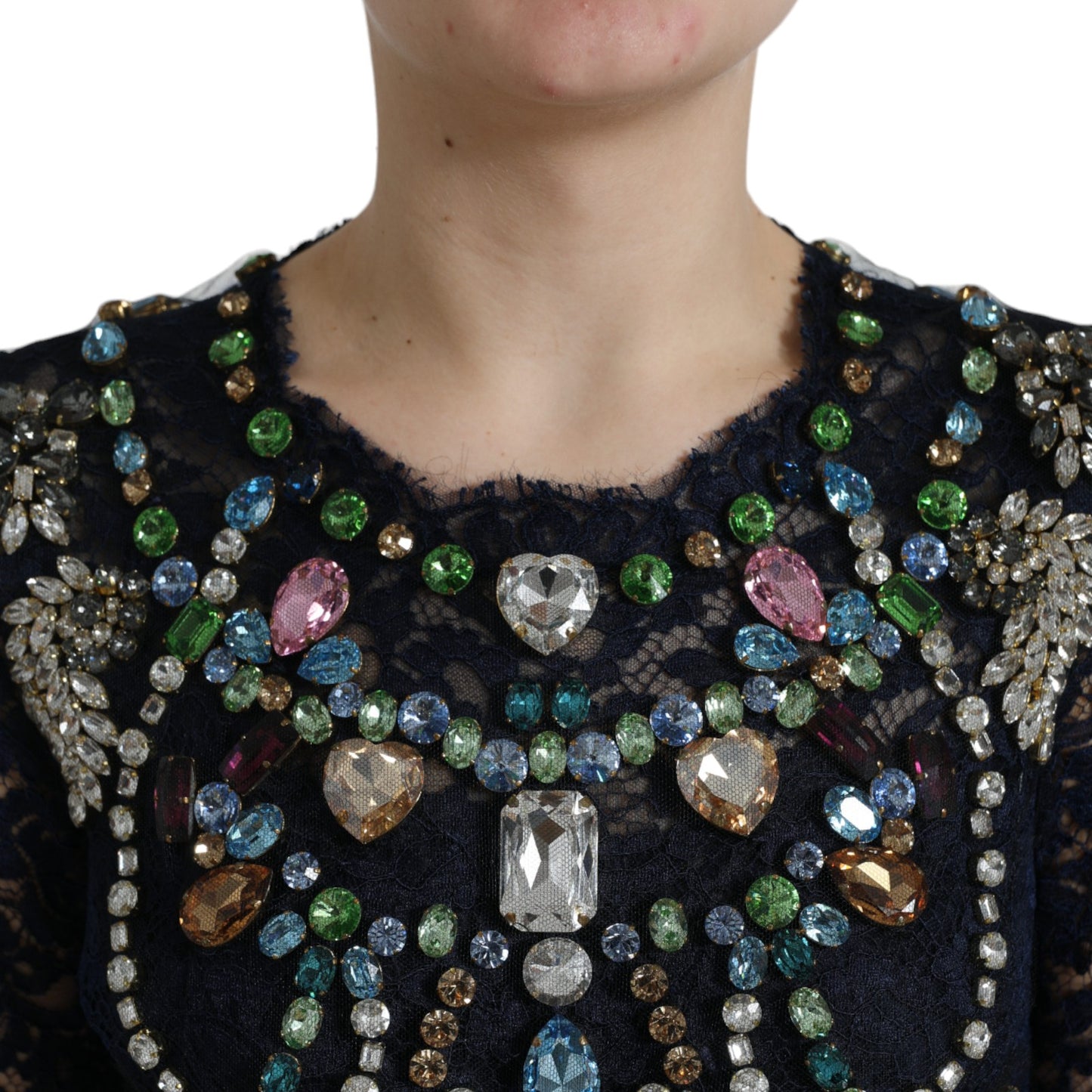 Dolce & Gabbana Blue Crystal Floral Lace Long Gown Dress Dolce & Gabbana