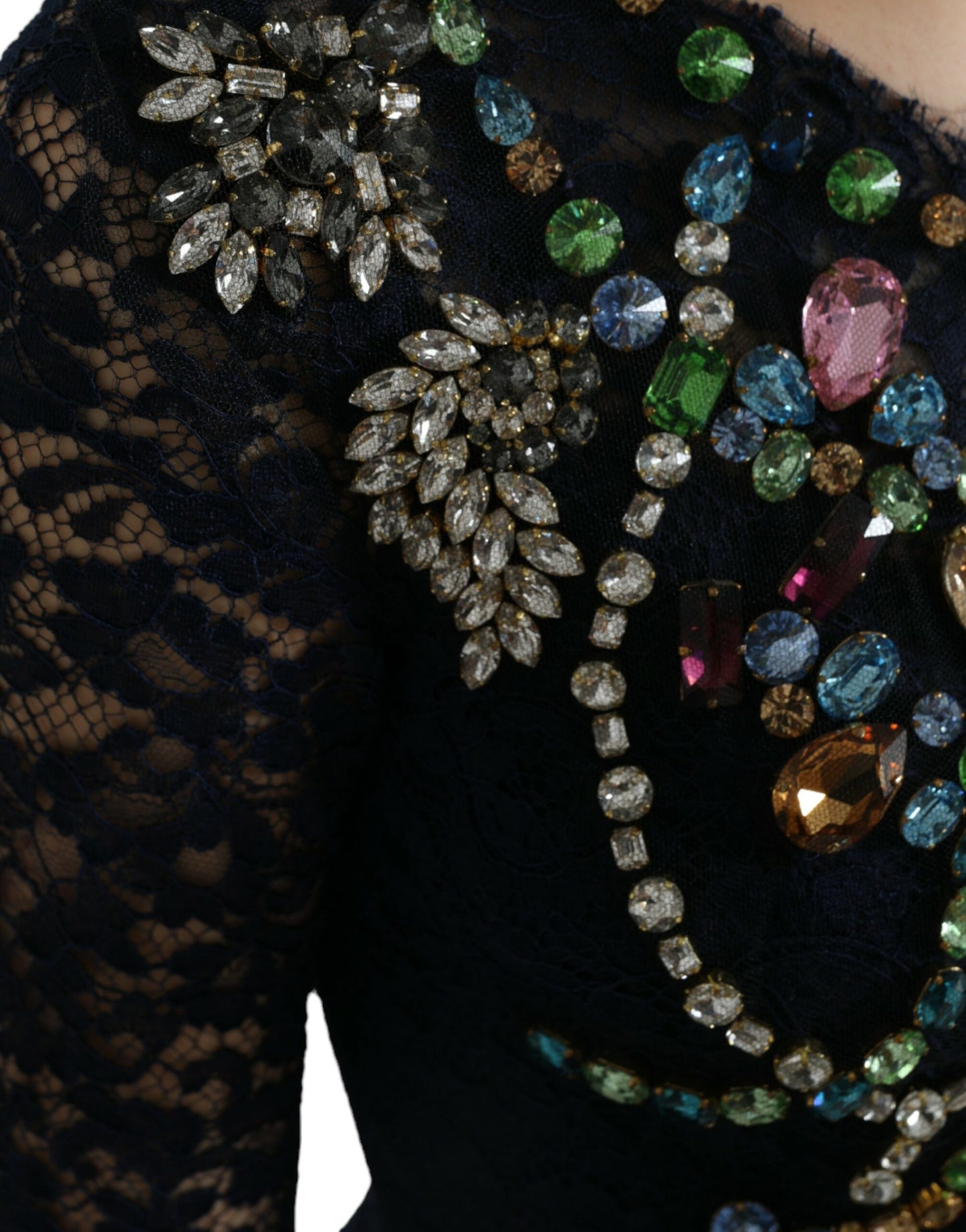 Dolce & Gabbana Blue Crystal Floral Lace Long Gown Dress Dolce & Gabbana