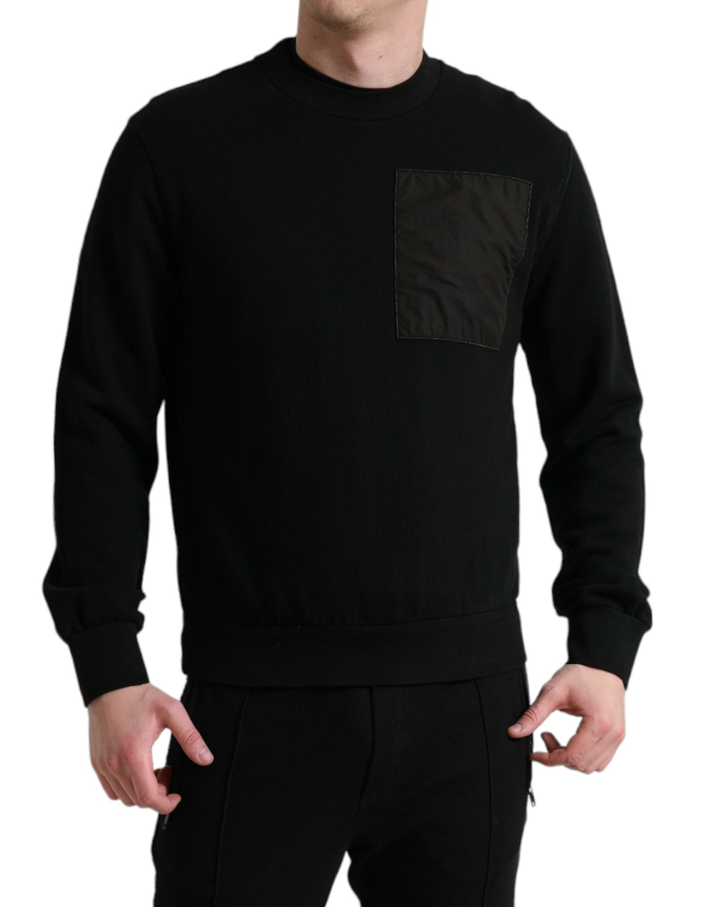 Dolce & Gabbana Black Cotton Crew Neck Men Pullover Sweater Dolce & Gabbana