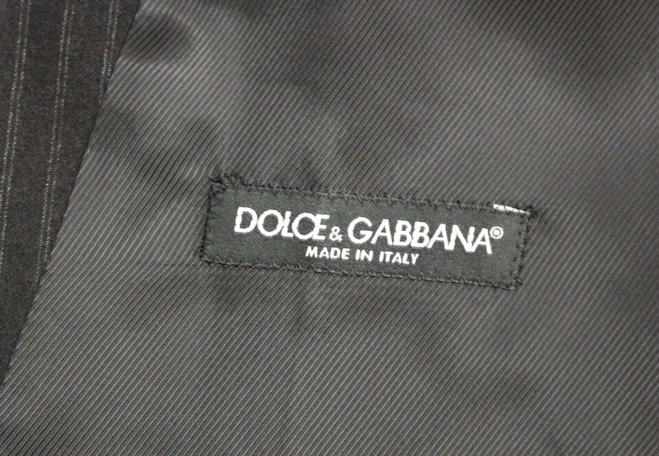 Dolce & Gabbana Black Striped Wool Single Breasted Vest Dolce & Gabbana