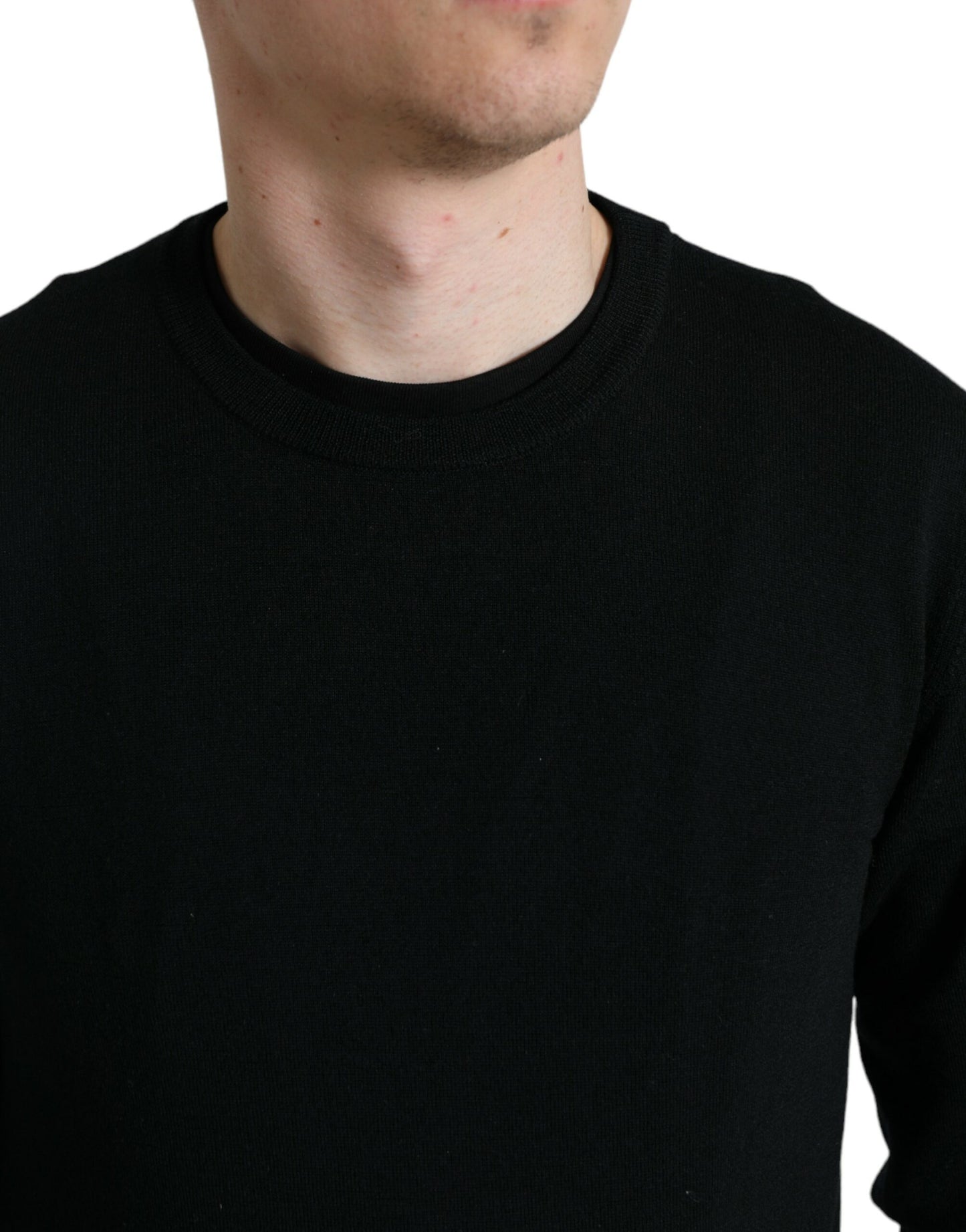 Dolce & Gabbana Black Wool Round Neck Pullover Sweater Dolce & Gabbana