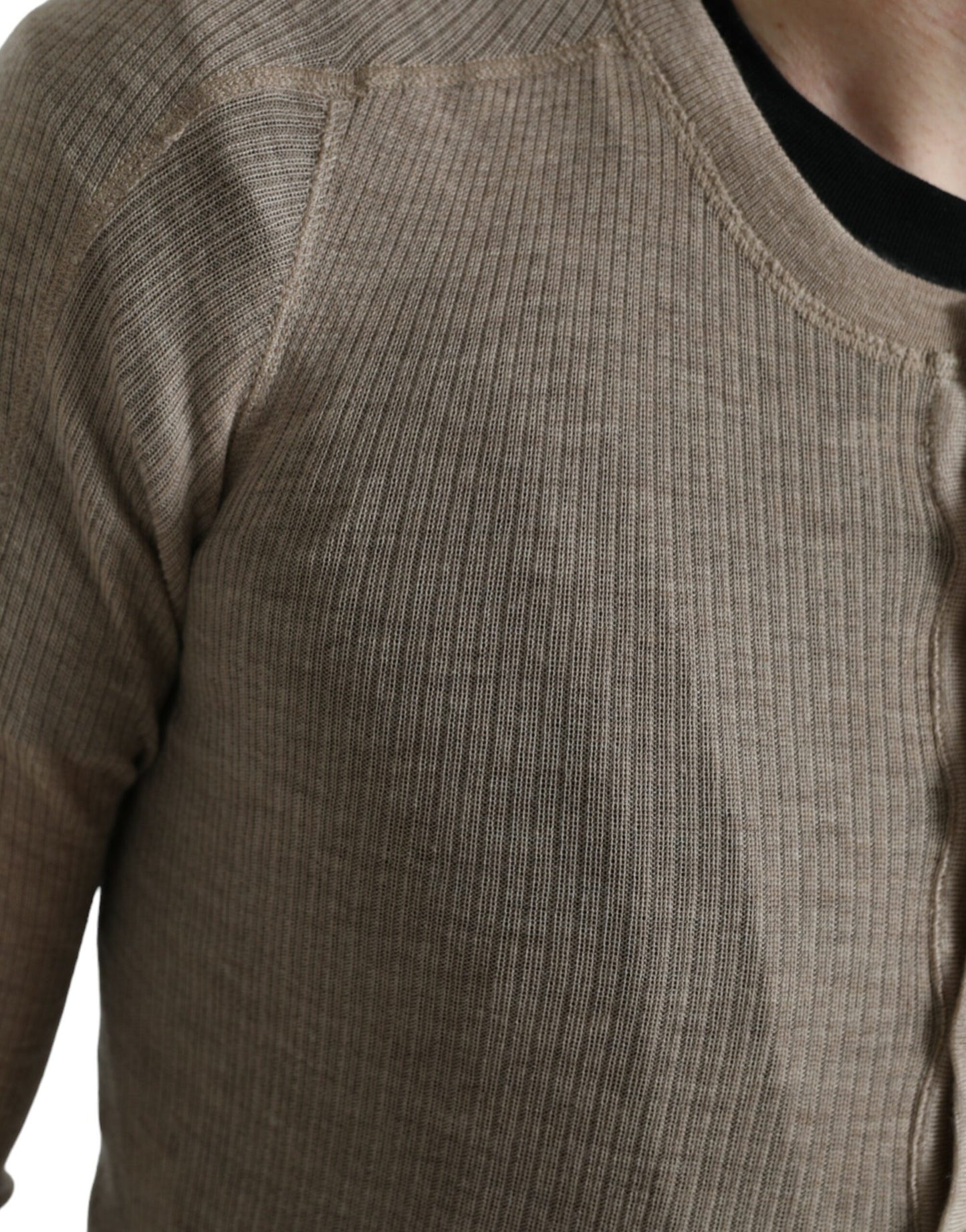 Dolce & Gabbana Henley Pullover Beige Cashmere Sweater Dolce & Gabbana