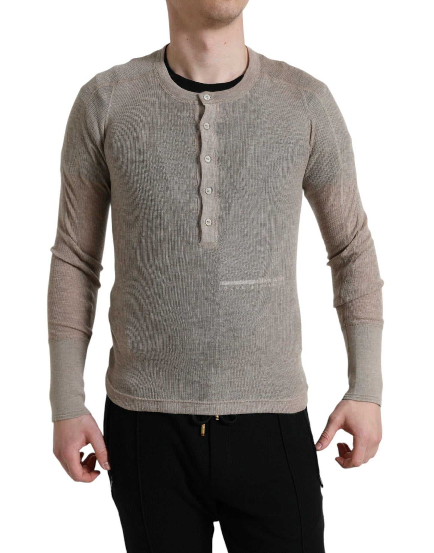 Dolce & Gabbana Henley Pullover Beige Cashmere Sweater Dolce & Gabbana