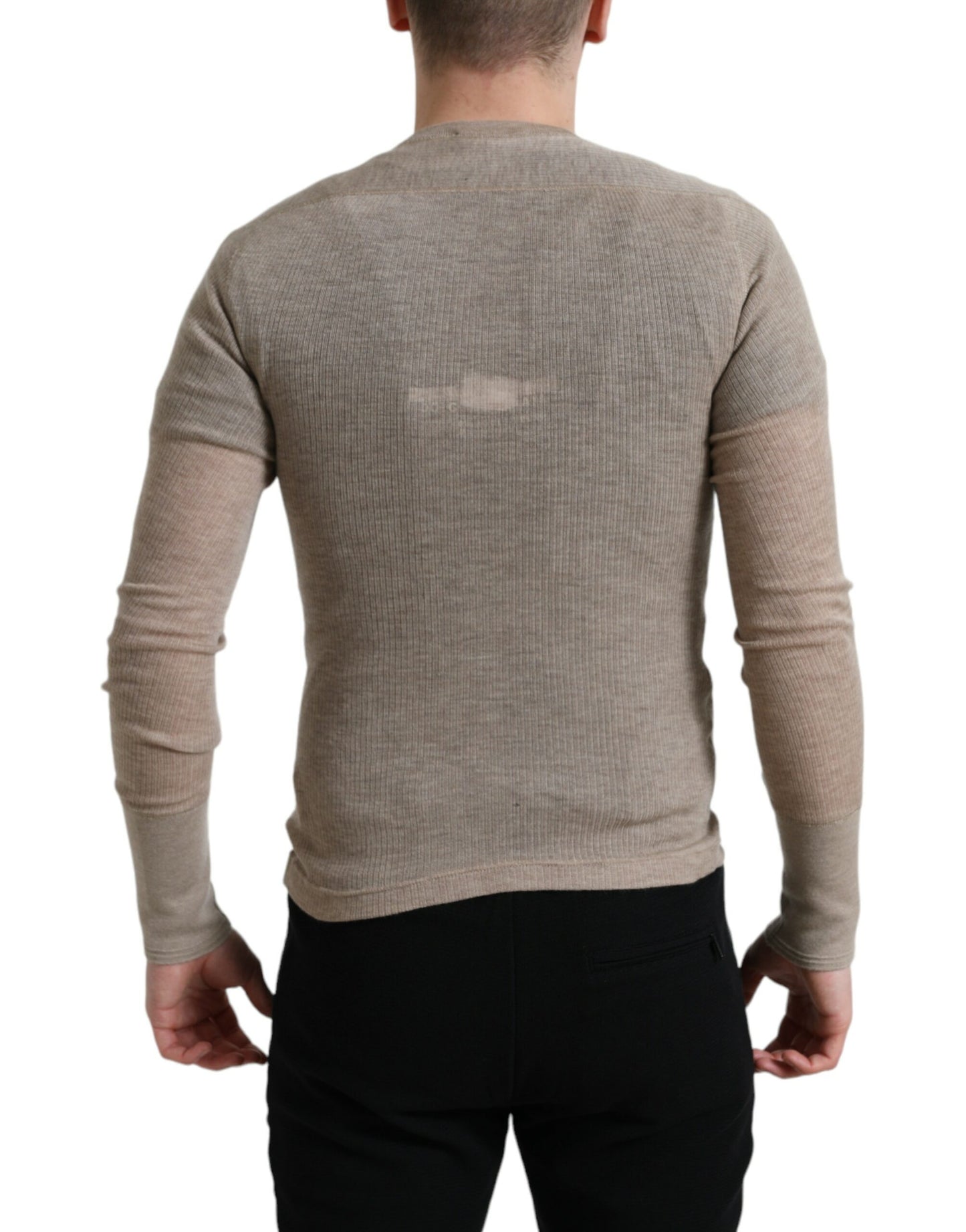 Dolce & Gabbana Henley Pullover Beige Cashmere Sweater Dolce & Gabbana