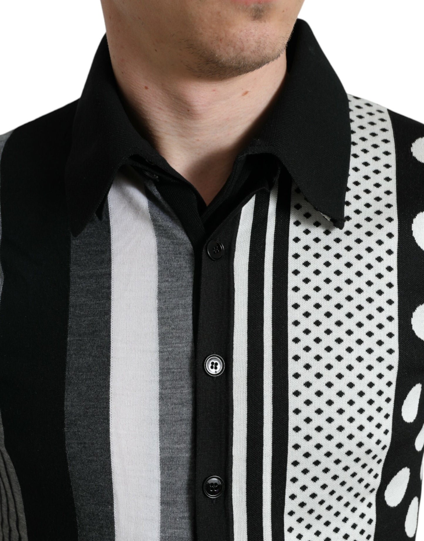 Dolce & Gabbana Black White Jumper Cardigan Polo Sweater Dolce & Gabbana