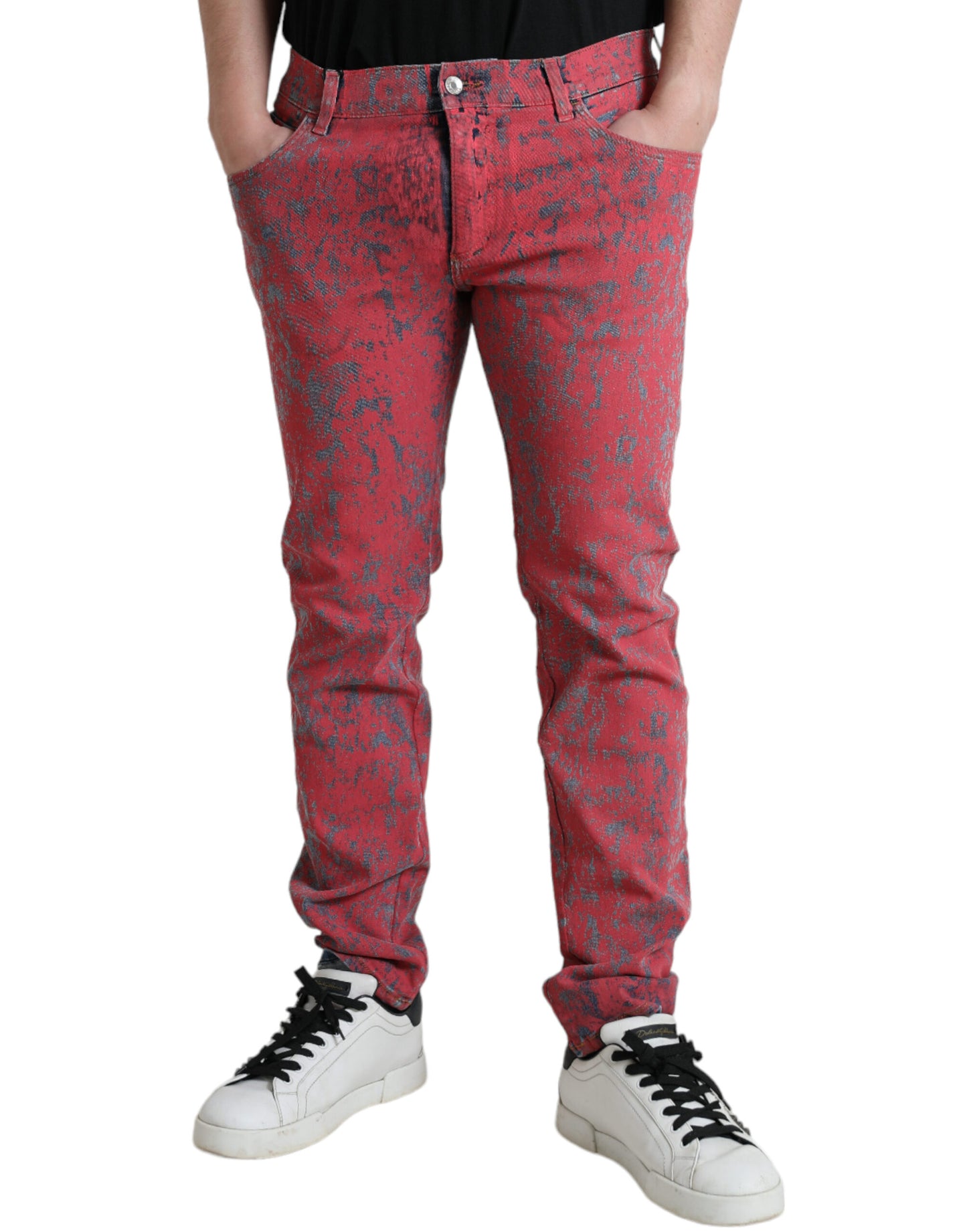 Dolce & Gabbana Red Cotton Dye Slim Fit Men Denim Jeans Dolce & Gabbana