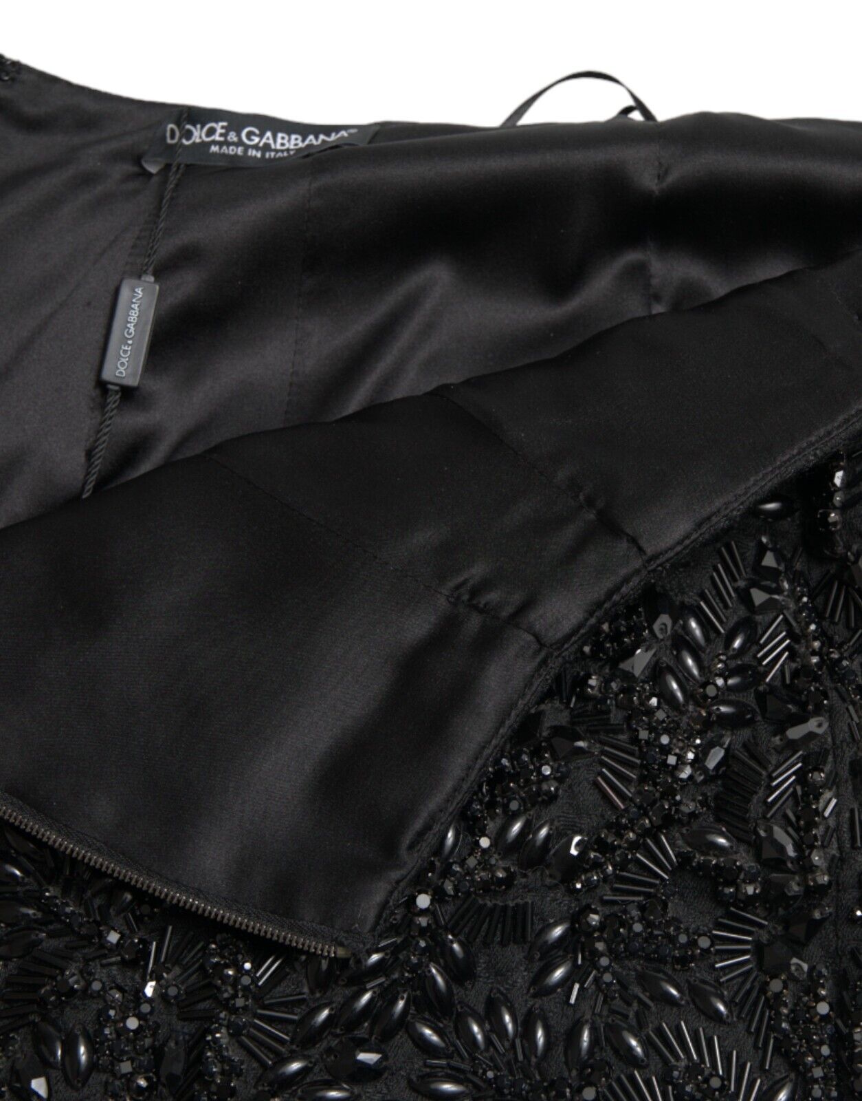 Dolce & Gabbana Black Crystal Handmade Knee Pencil Skirt Dolce & Gabbana