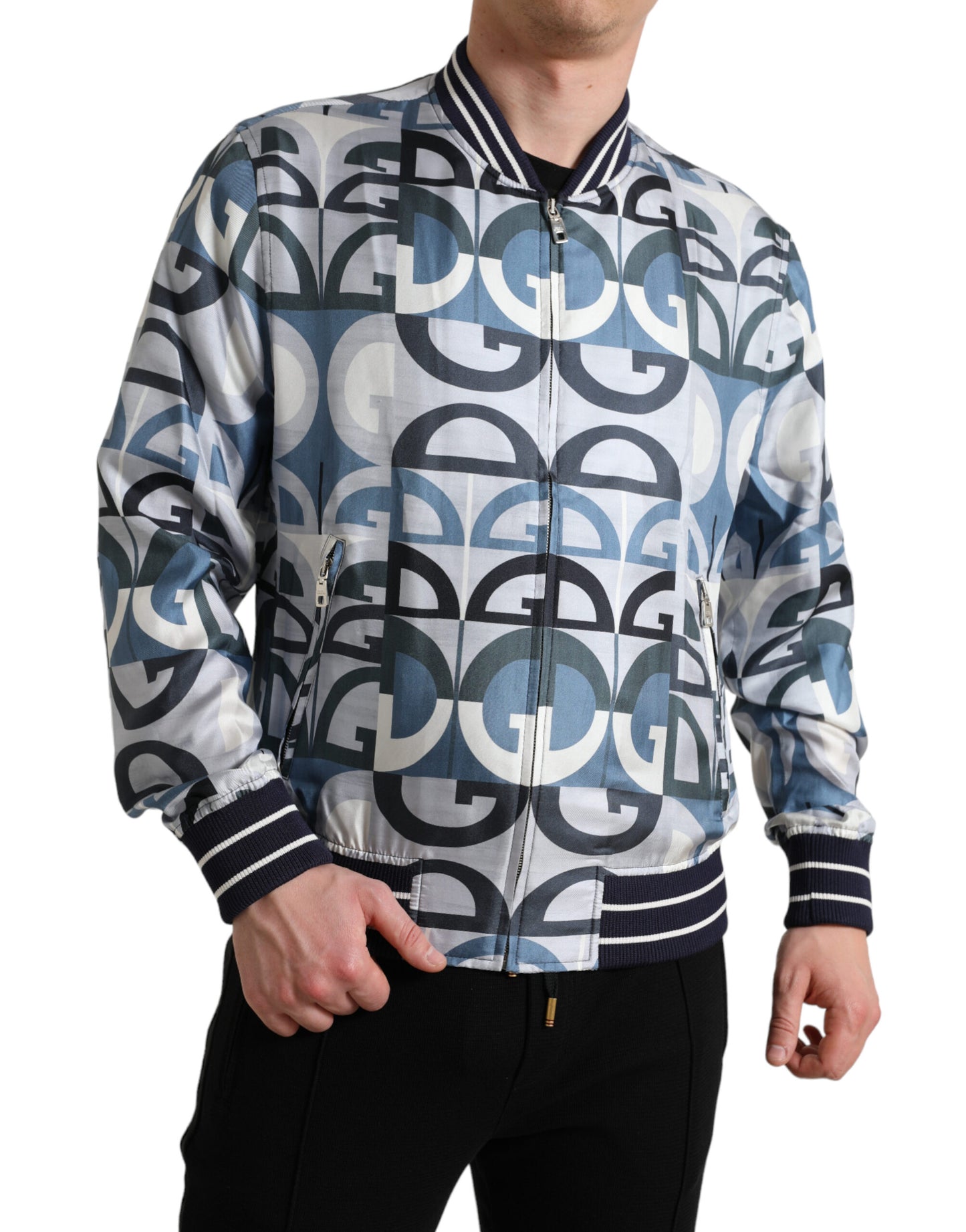 Dolce & Gabbana Multicolor Logo Print Bomber Blouson Jacket Dolce & Gabbana