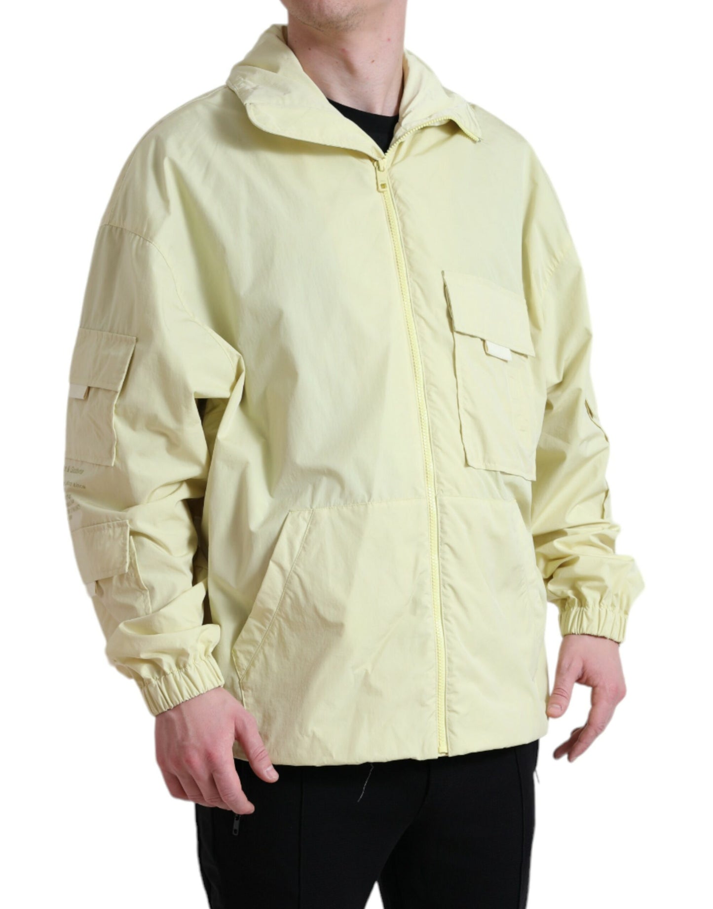 Dolce & Gabbana Yellow Nylon Collared Full Zip Parka Jacket Dolce & Gabbana