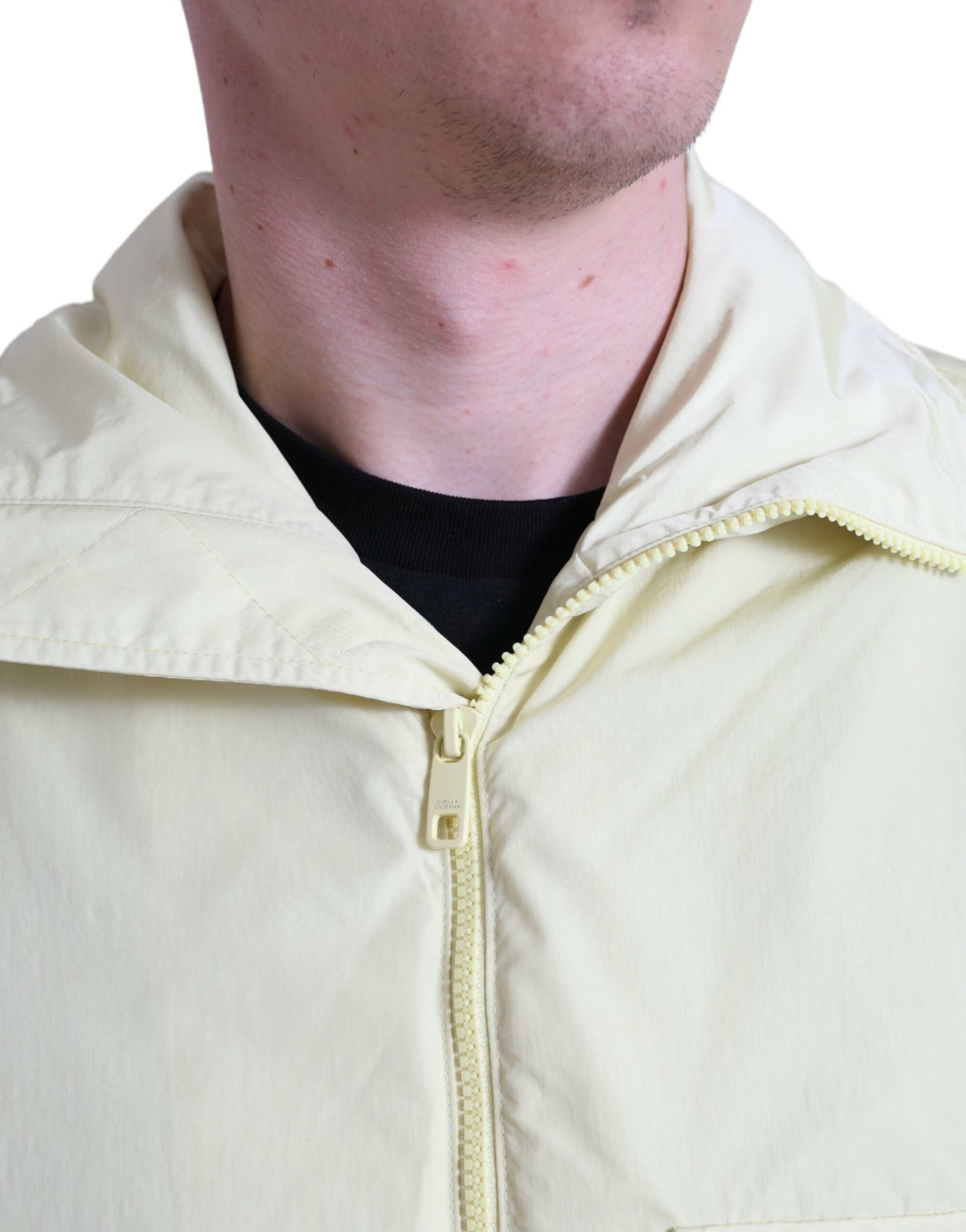 Dolce & Gabbana Yellow Nylon Collared Full Zip Parka Jacket Dolce & Gabbana