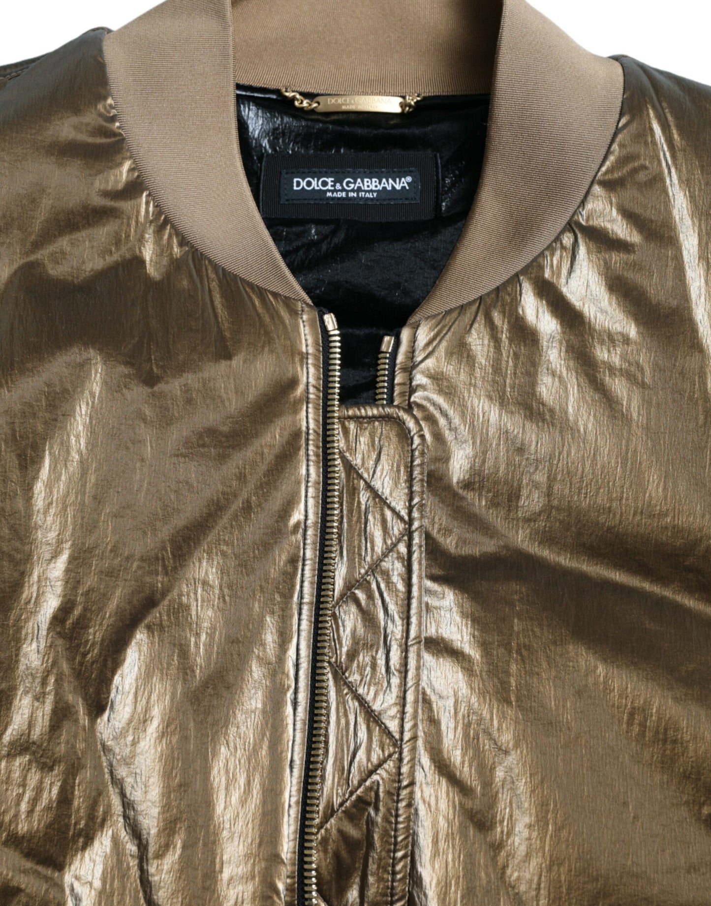 Dolce & Gabbana Bronze Nylon Full Zip Men Bomber Jacket Dolce & Gabbana