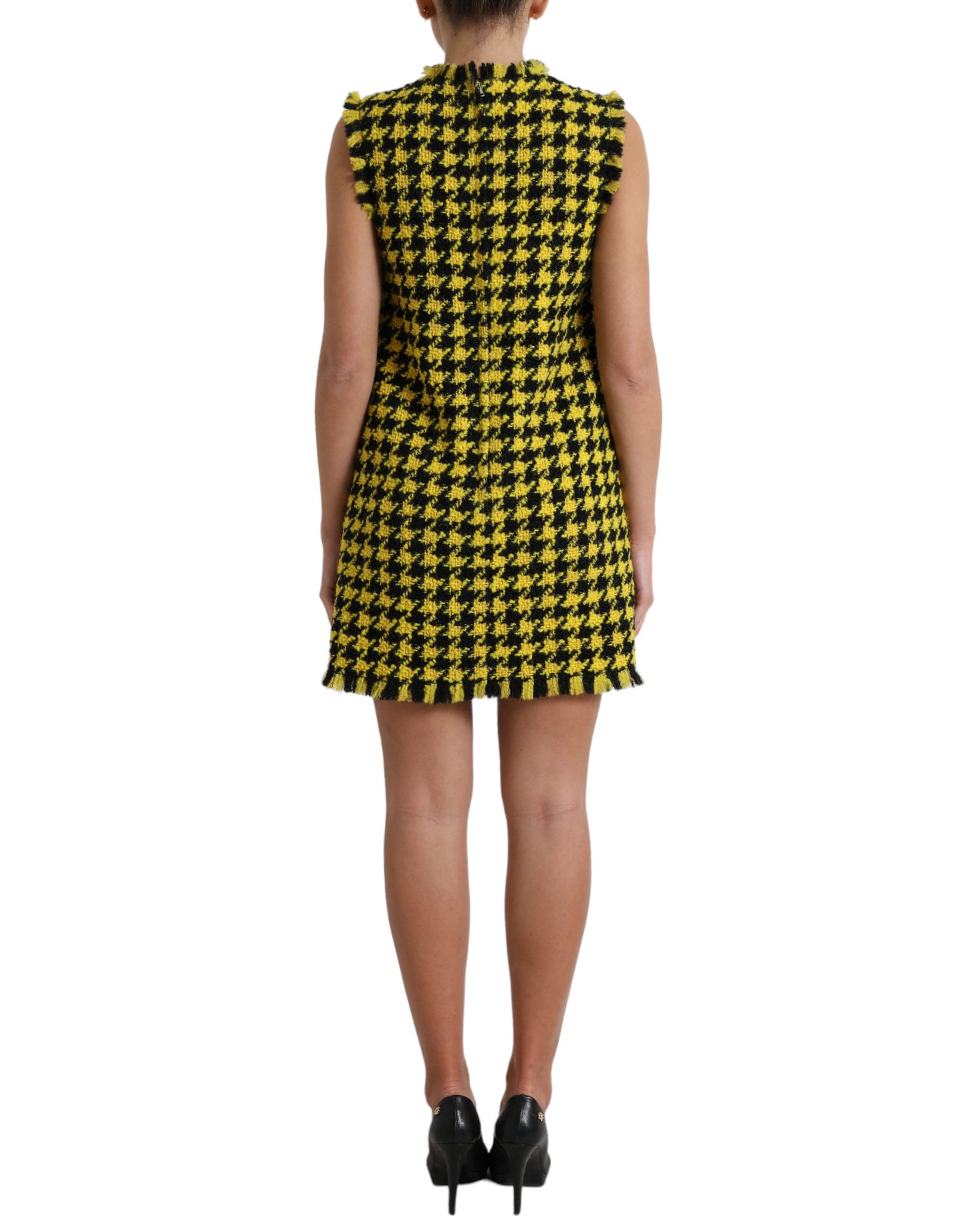 Dolce & Gabbana Yellow Houndstooth Sleeveless Aline Mini Dress Dolce & Gabbana