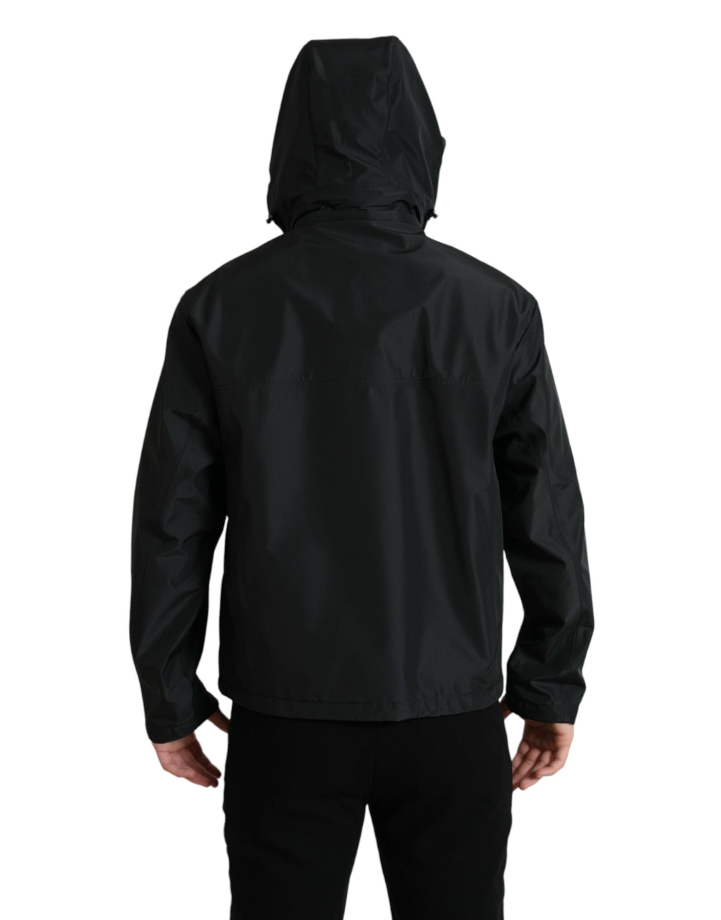 Dolce & Gabbana Black Polyester Logo Plaque Hooded Jacket Dolce & Gabbana
