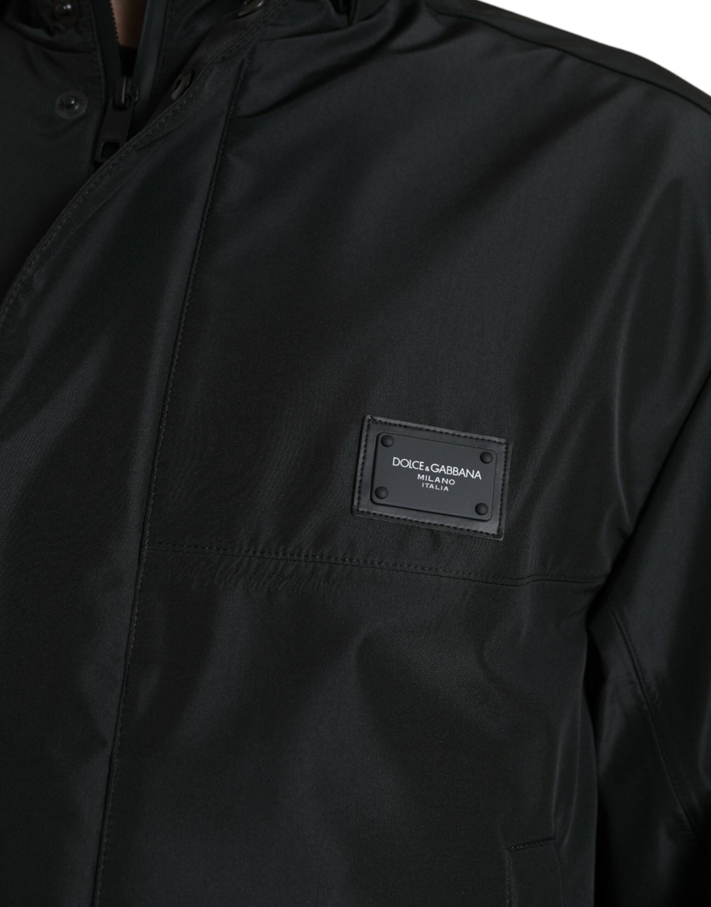 Dolce & Gabbana Black Polyester Logo Plaque Hooded Jacket Dolce & Gabbana