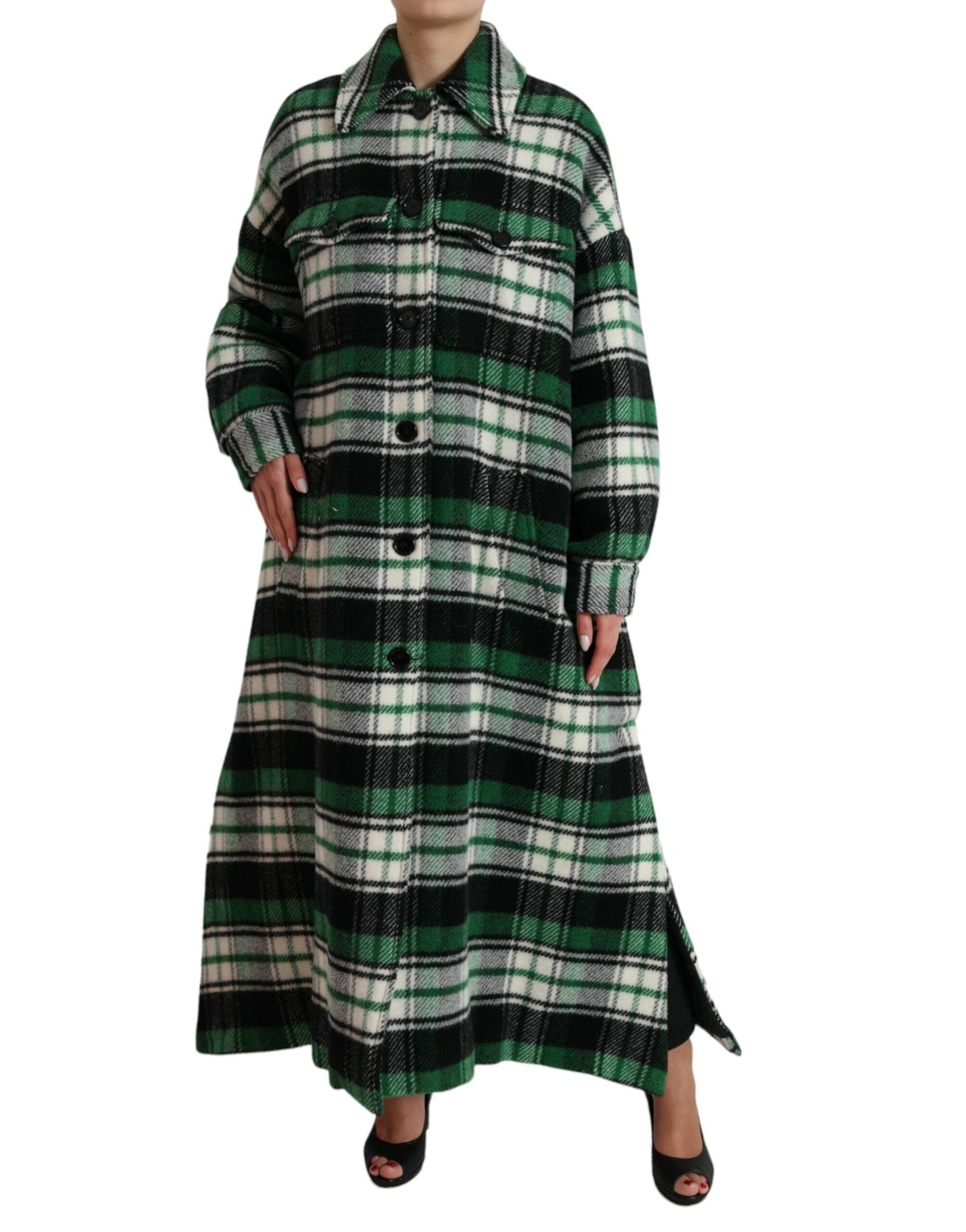Dolce & Gabbana Green Plaid Long Sleeve Casual Coat Jacket Dolce & Gabbana