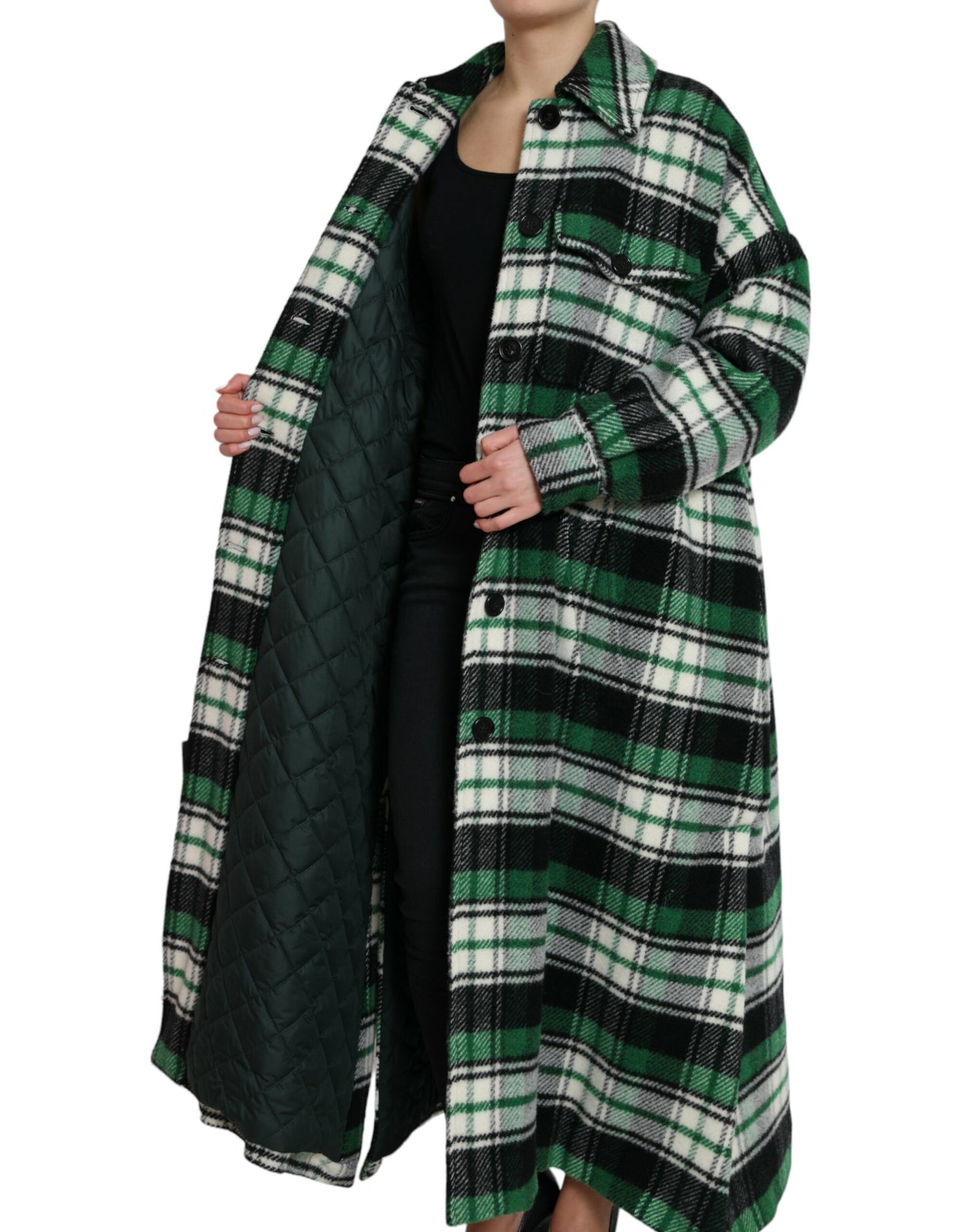 Dolce & Gabbana Green Plaid Long Sleeve Casual Coat Jacket Dolce & Gabbana